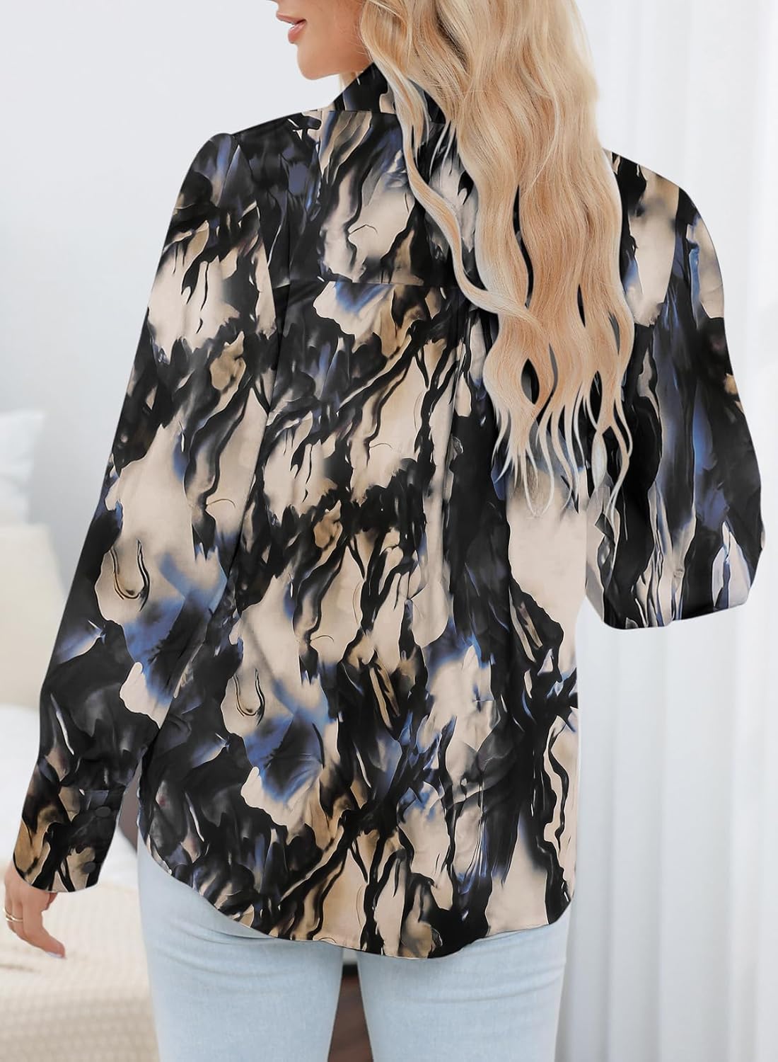 Zeagoo Womens Button Down Shirts Lantern Long Sleeve Blouse Business Casual Work Tops Floral Printed Outfits - Image 4