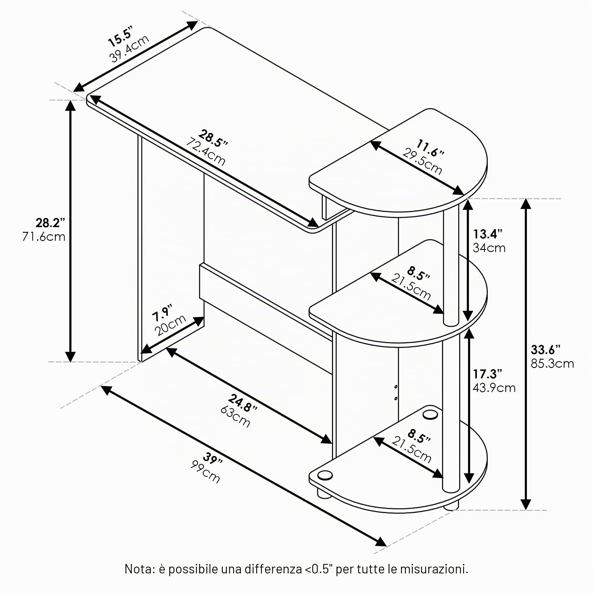 Furinno Compact Scrivania per Computer, Legno, Nero (Americano/Black), 39.62 x 99.06 x 85.34 cm