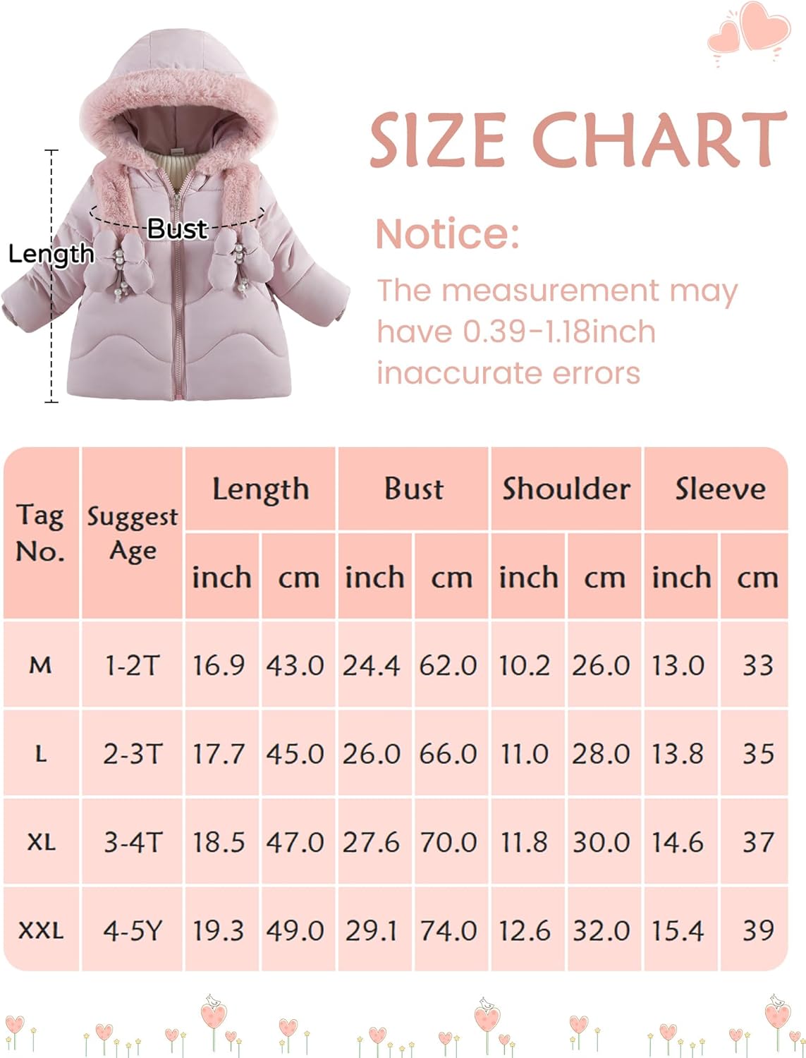 Happy Cherry Toddler Girl Fur Collar Hood Jackets Warm Thick Fleece Liner Coat Snowsuit 1-5T - Image 6