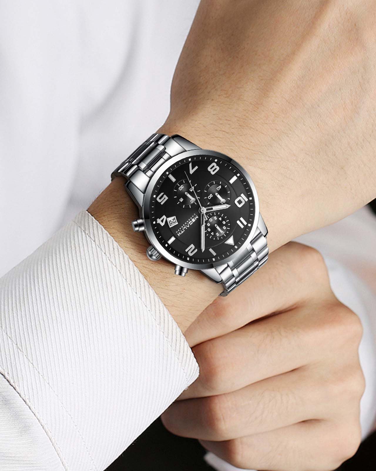MEGALITH Reloj Hombre Cronógrafo Analogico: Esfera Grande de Fácil Lectura