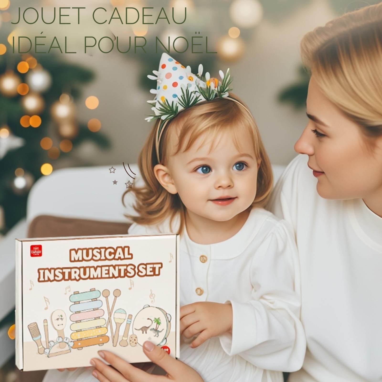 Lehoo Castle Bois Instruments de Musique Bebe Jeu Cadeau 1 an+(Dinosaure) | Jouets Musicaux Montessori Enfants, Maracas, Xylophone, Tambourin, Ensemble d'instruments à percussion,Cadeau bébé 1-3 Ans