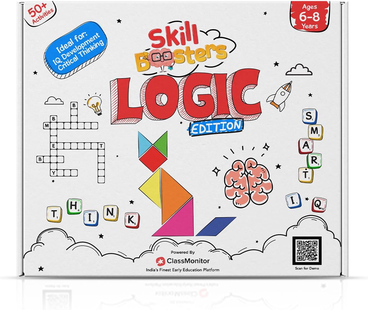 GiniMini Brain Development Learning Kit For Kids - Free App with 25 Riddles,9 Decoding Activities,Crossword Puzzles, 100+ Letter Tiles Ideal for IQ Development, critical thinking (6-8 Years)