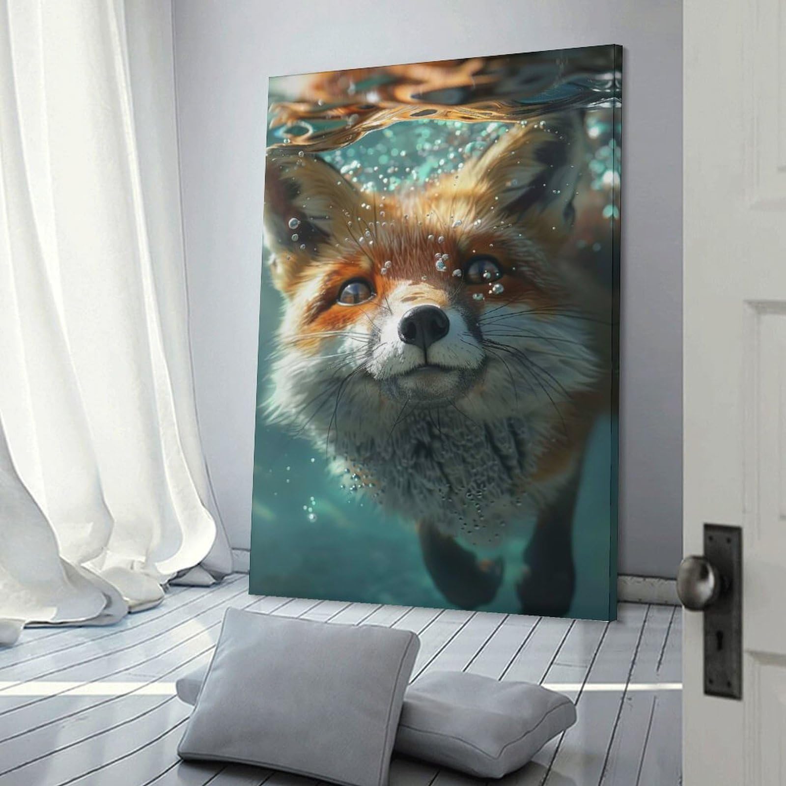 Junmoney Fox Sea Hanging Wall Art 08x12inch(20x30cm), for New Homes, Bedrooms Or Workspaces, Thoughtful Wall Decor for Art Lovers