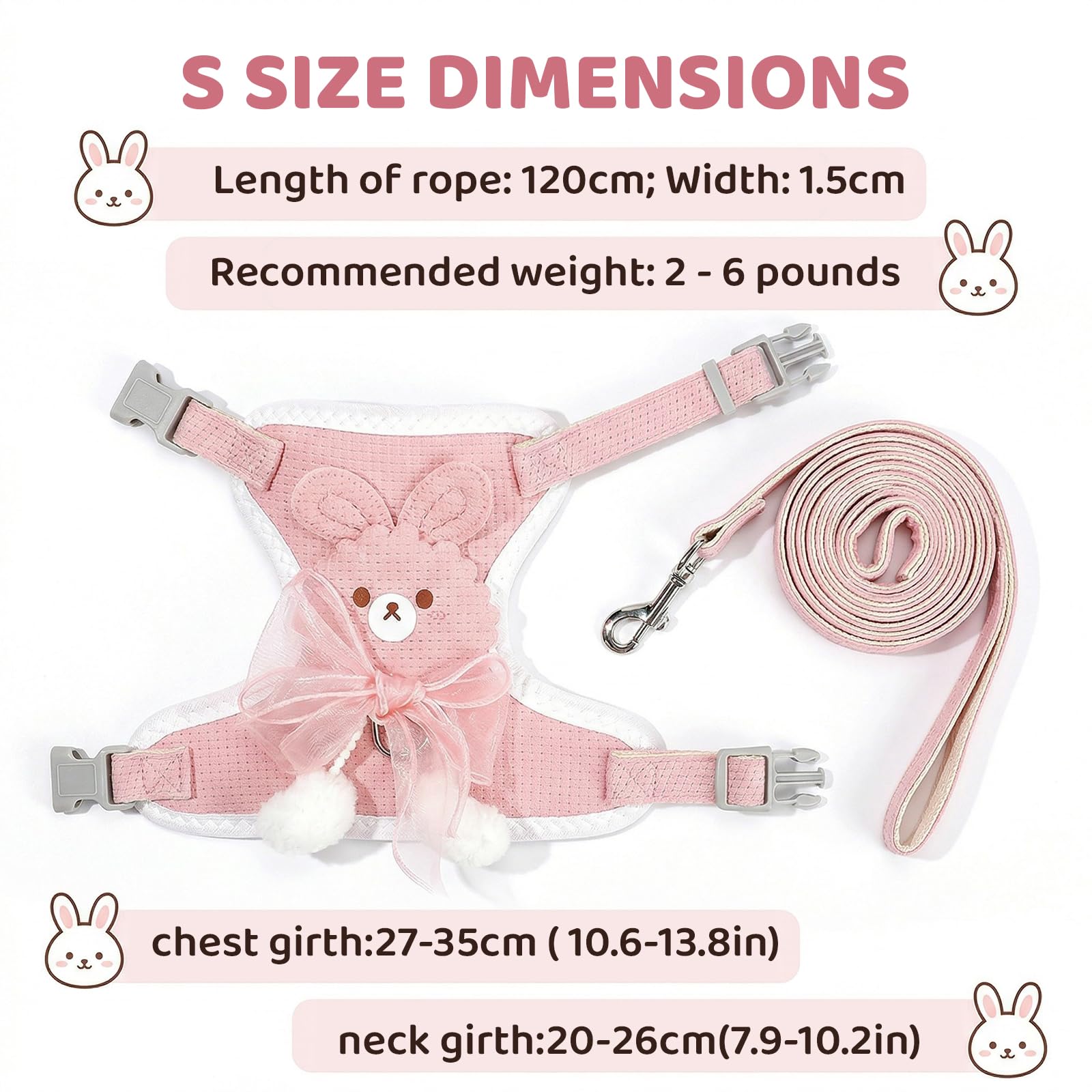 Harnais Lapin Nain avec Laisse Réglable Respirant (1-3 kg)