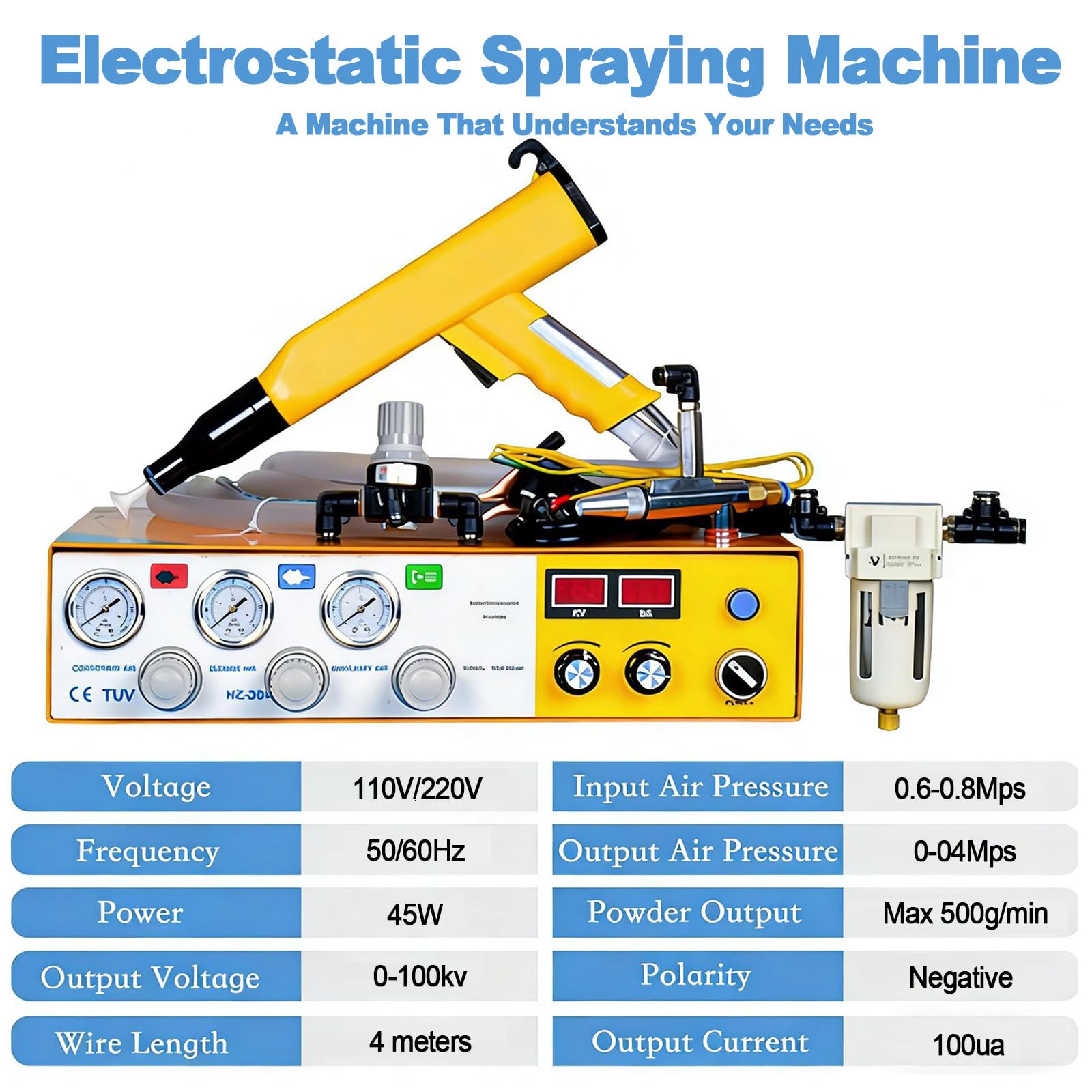 Zestaw Narzędzi Do Elektrostatycznego Malowania Proszkowego 35 W,Wiadro 1 L,Podwójny Wyświetlacz,Przełącznik Nożny,Dysza 200 Mm,Do Metalu/Garażu/Sklepu DIY/Sprzętu Morskiego