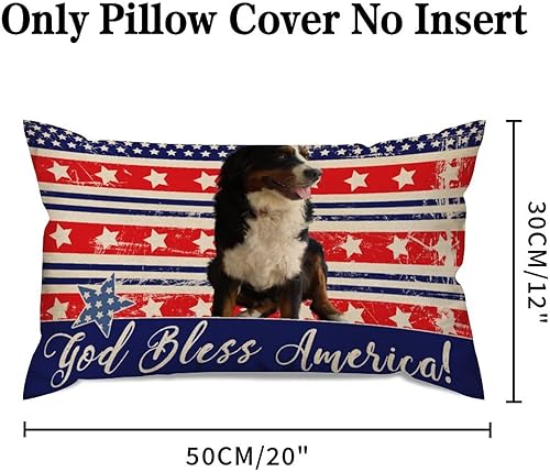 Miniatura 3 de Juego de 2 fundas de cojín de lona con diseño de perro con la bandera estadounidense God Bless America Independence Day Independence Day de 12 x 20