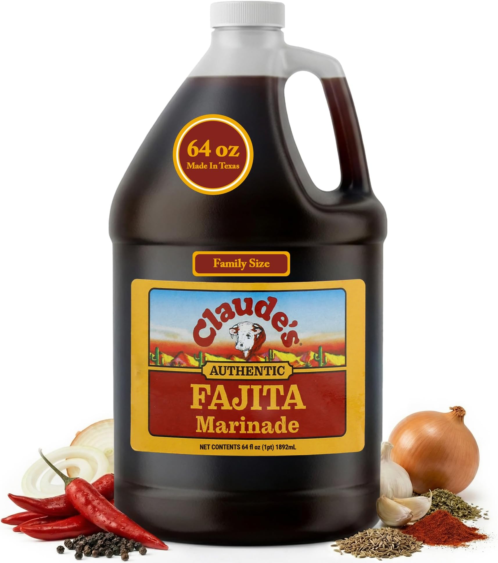 Authentic Fajita Marinade (Pack of 1, 64oz) - Real Hickory Smoke, Red Chili Fajitas Simmering Sauce for Steak, Chicken, Pork or Shrimp – Gluten-Free- Kosher - Tex-Mexican Meat Marinade. Easy Restaurant Quality Fajitas