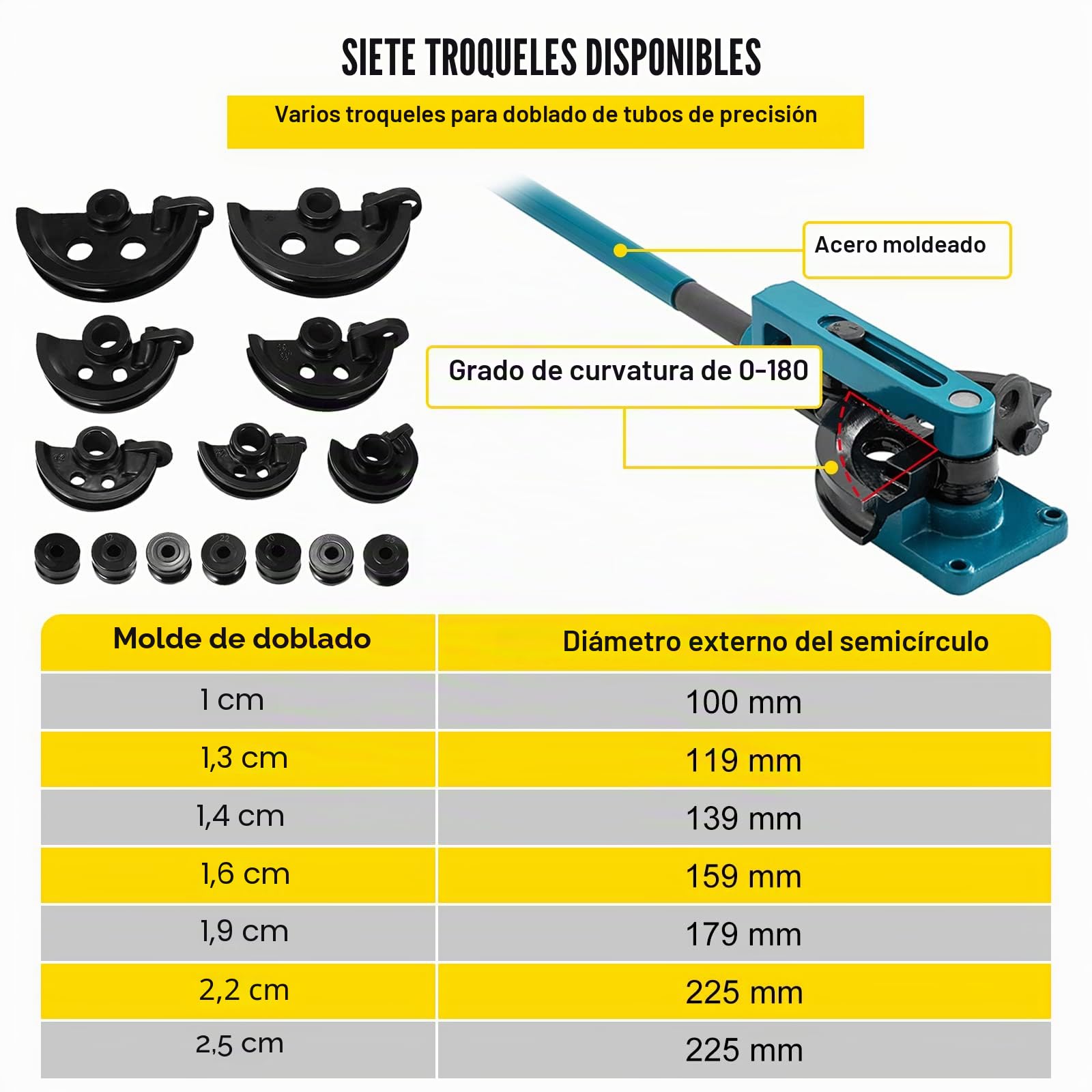 VEVOR Dobladora de Tubos Universal, Dobladora de Tubos, Dobladora de Tubos Acero, Dobladora Manual de Acero al Carbono, Dobladora de Tubos Manual, con 7 Dados, Diámetro de Tubería de 10 mm-25 mm