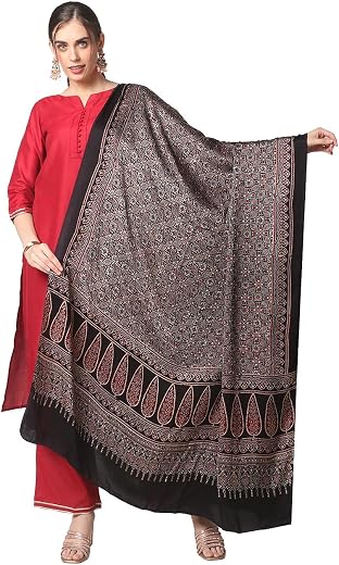 DUPATTA BAZAAR Women's Blue Modal Silk handblock Printed Ajrakh Dupatta