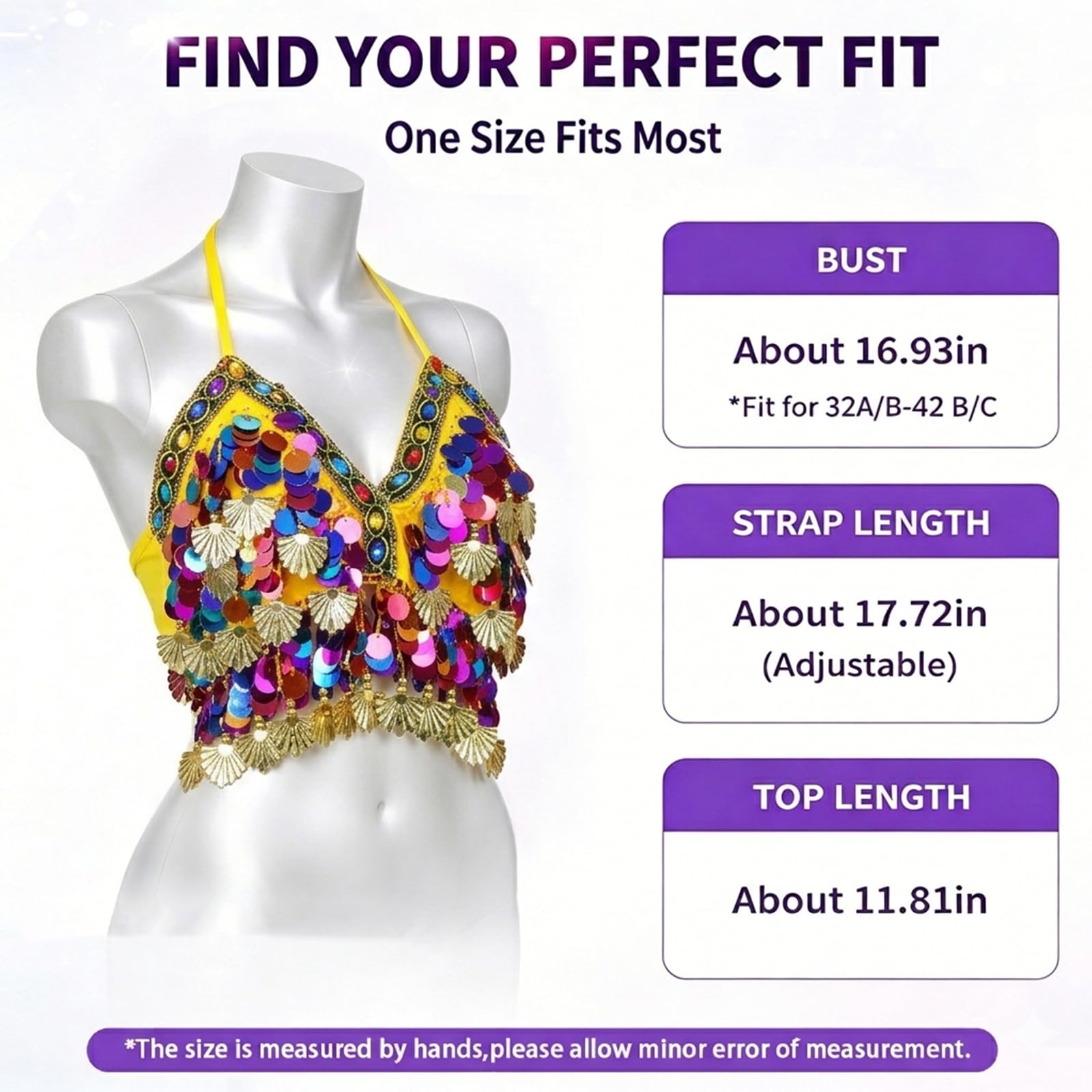 Baisdan Women's Belly Dance Sequin Halter Top with Gold Shell Tassels, Festival Outfit for Rave Carnivals - Image 2