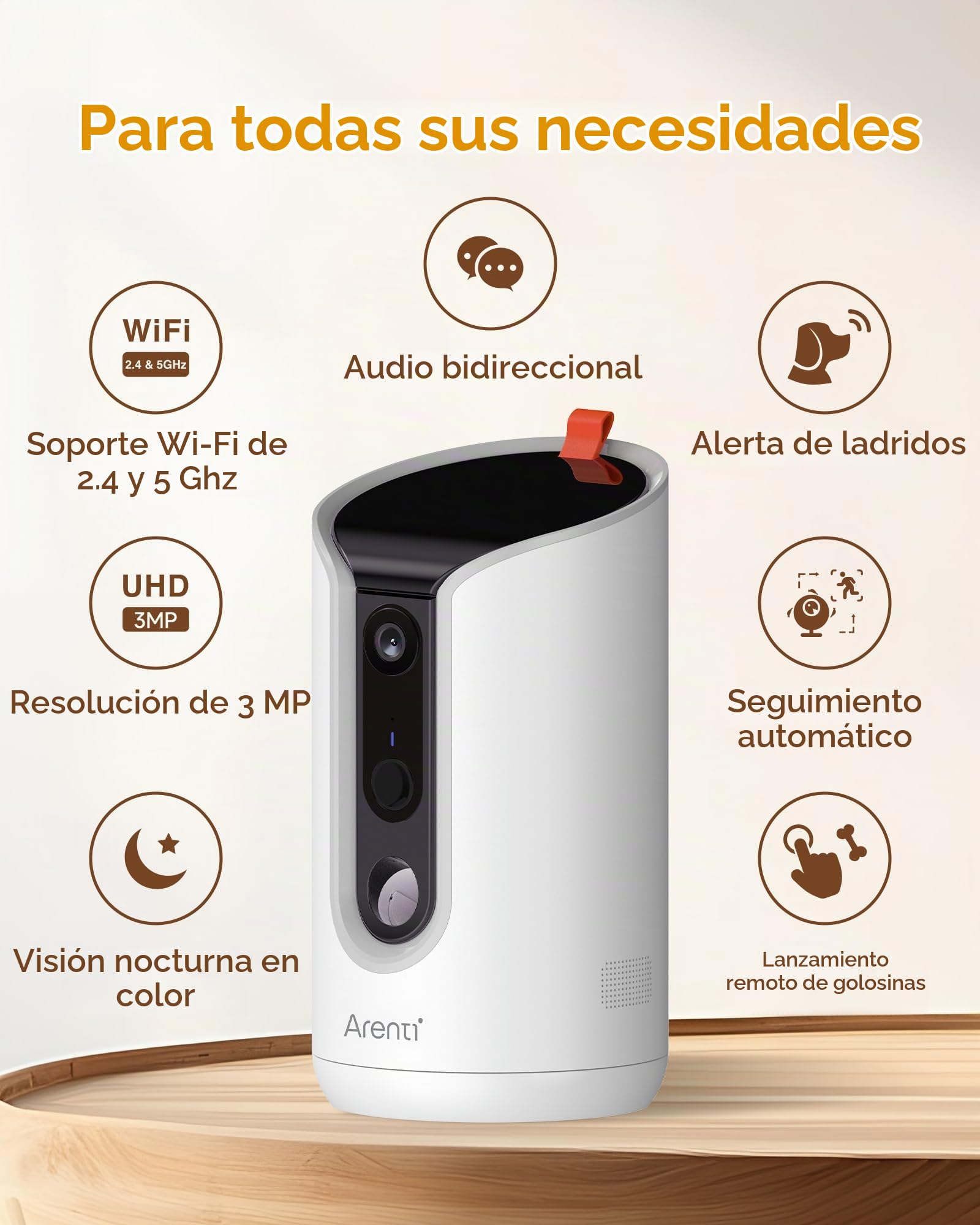 ARENTI Comedero Automático para Mascotas con Cámara WiFi, Cámara de Vigilancia con Comedero, Camara para Perros/Gatos, Alarma Inteligente/Visión Nocturna, Compatible con Alexa