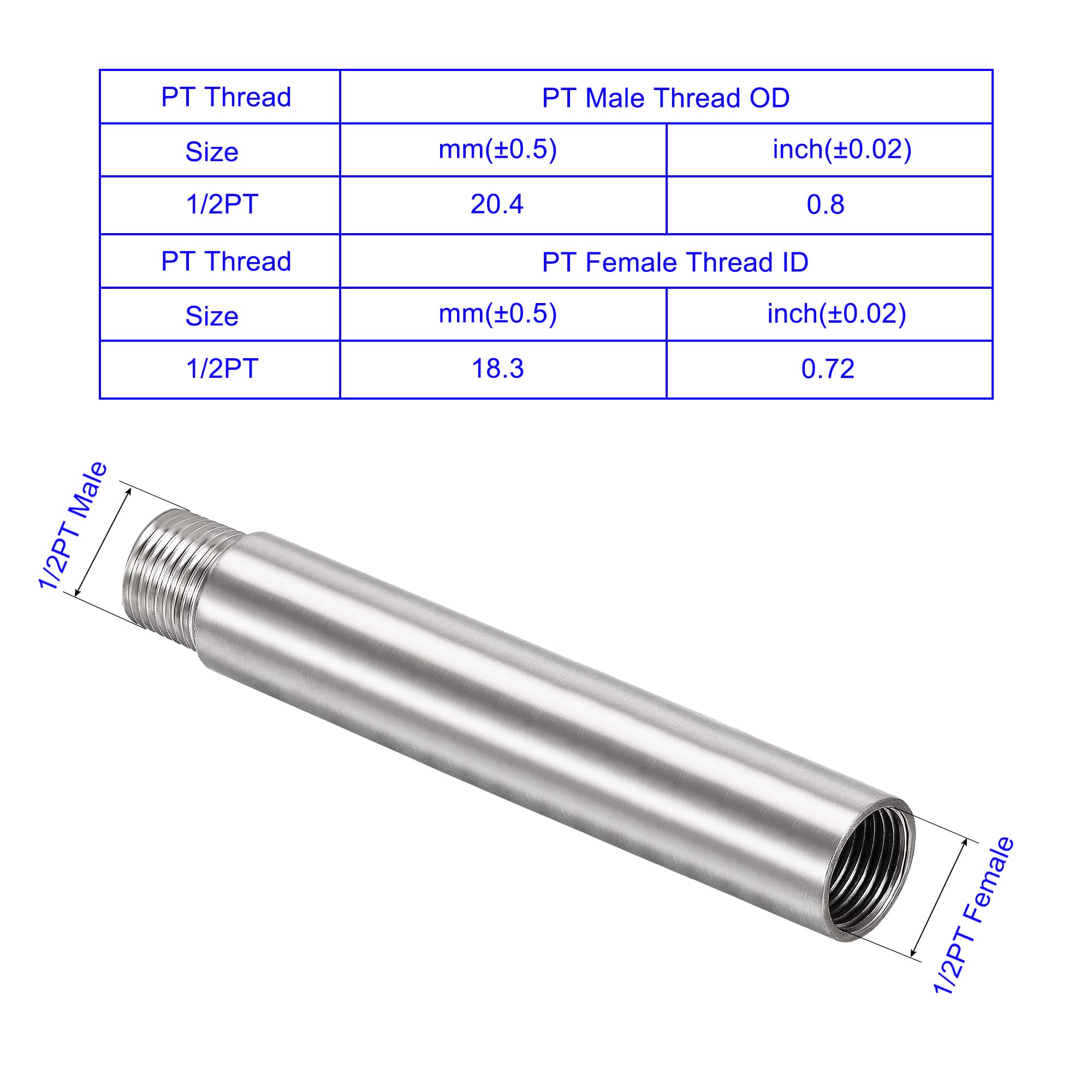 Unifizz Shower Head Extension Arm,150mm Shower Arm Extension Shower Head Extender 304 Stainless Steel 1/2PT Male to 1/2PT Female Thread - Image 3