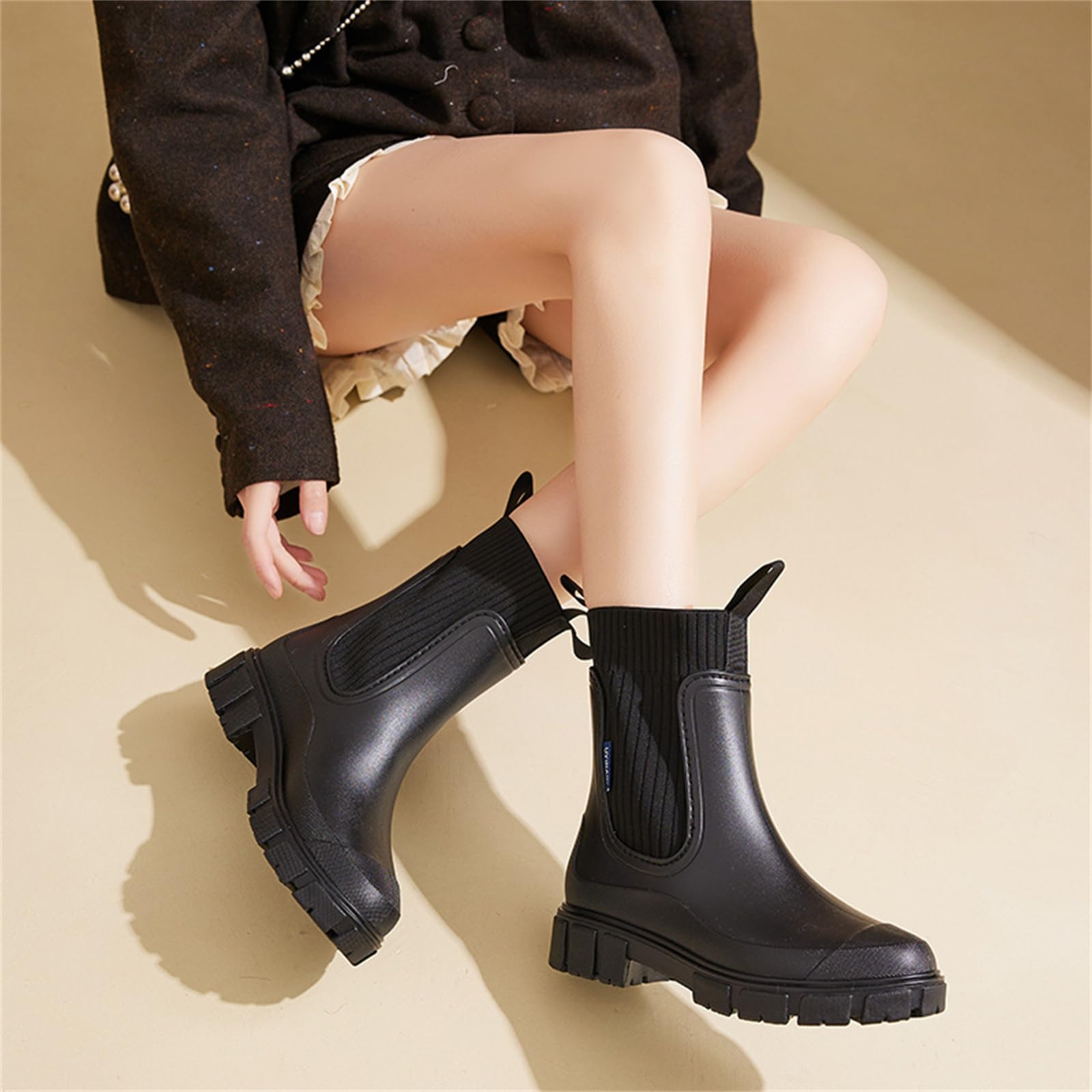 Botas de Agua Mujer Chelsea Impermeables Botas de Lluvia Botines de Caucho Comodos Antideslizante Zapatos de Jardin Rain Boots