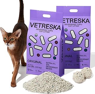 VETRESKA Tofu Cat Litter,Kitty Litter Flushable Strong Clumping Cat Litter Pellets Ultra Absorbent,Dust-Free Tofu Litter,Original(5.5lb×2bags)