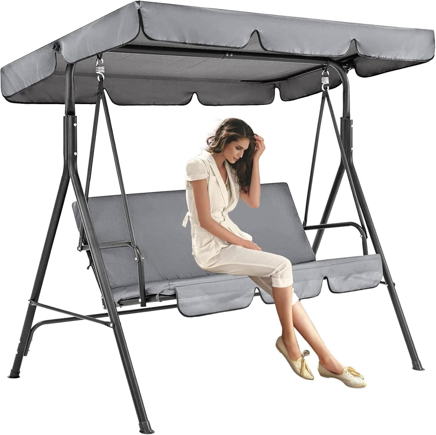 Outdoor Swing Cover,Waterproof Swing Canopy Cover and Swing Cushion Cover, Waterproof 2/3 Seater Swing Replacement Top Cover,for Garden Outdoor Swing Bench Patio,210D Oxford Cloth