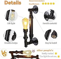 Vista 4 de Farmhouse Antique Wall Sconce Set of 2 Rustic Vintage Steampunk Water Pipe Sconce Lights E26 Industrial Wall Mount Lamp Gothic Lighting Fixture