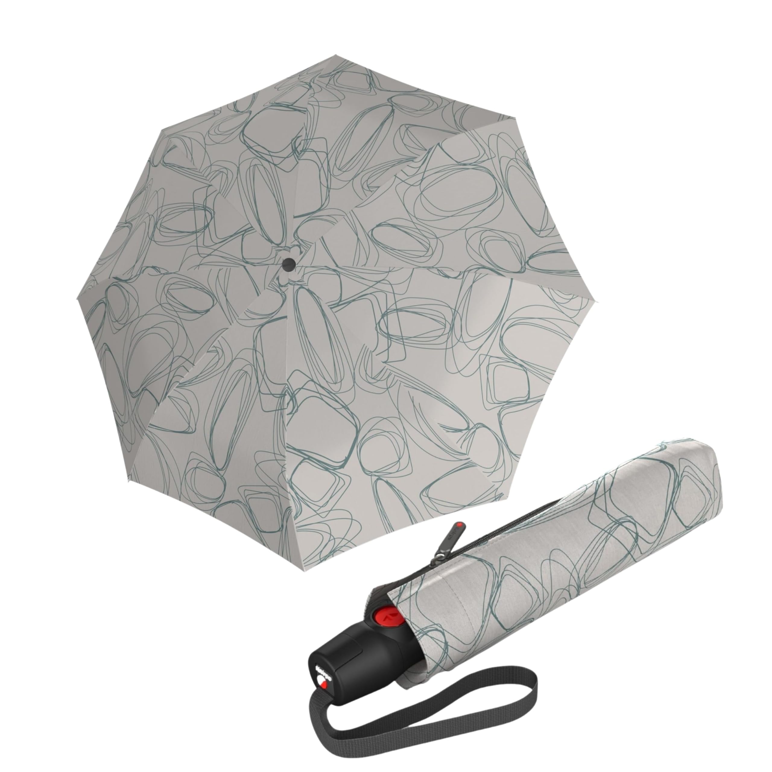 Knirps T.200 Duomatic Compact Rain Umbrella in Pure Mineral– Wind Tunnel Tested to 93 mph, Aluminum Steel Fiberglass Frame, 38in Canopy, OEKO-TEX,