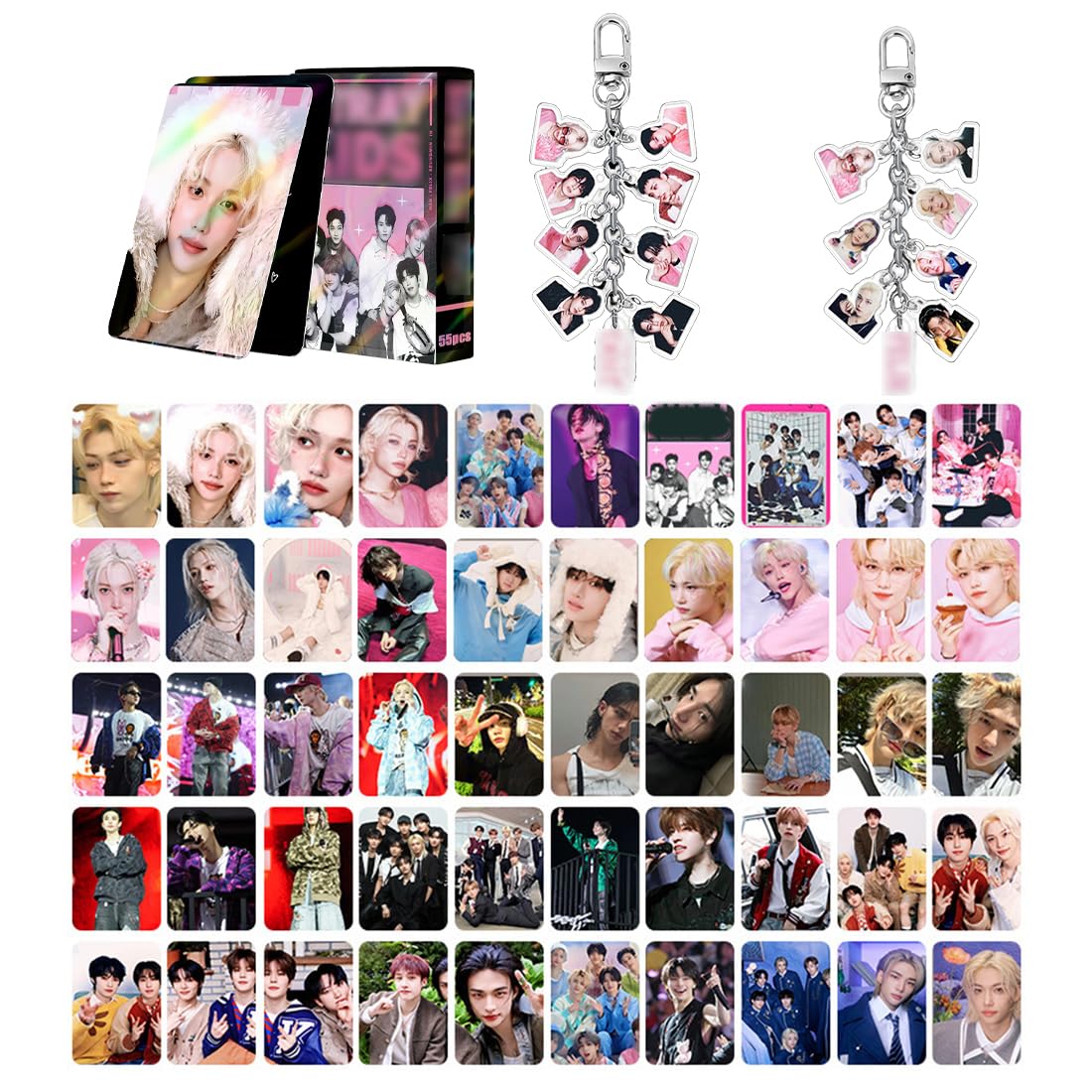 Carte SK Set con 2 Portachiavi Figure, Carte Album Star Maschili Coreane, Regali Fan Ragazze