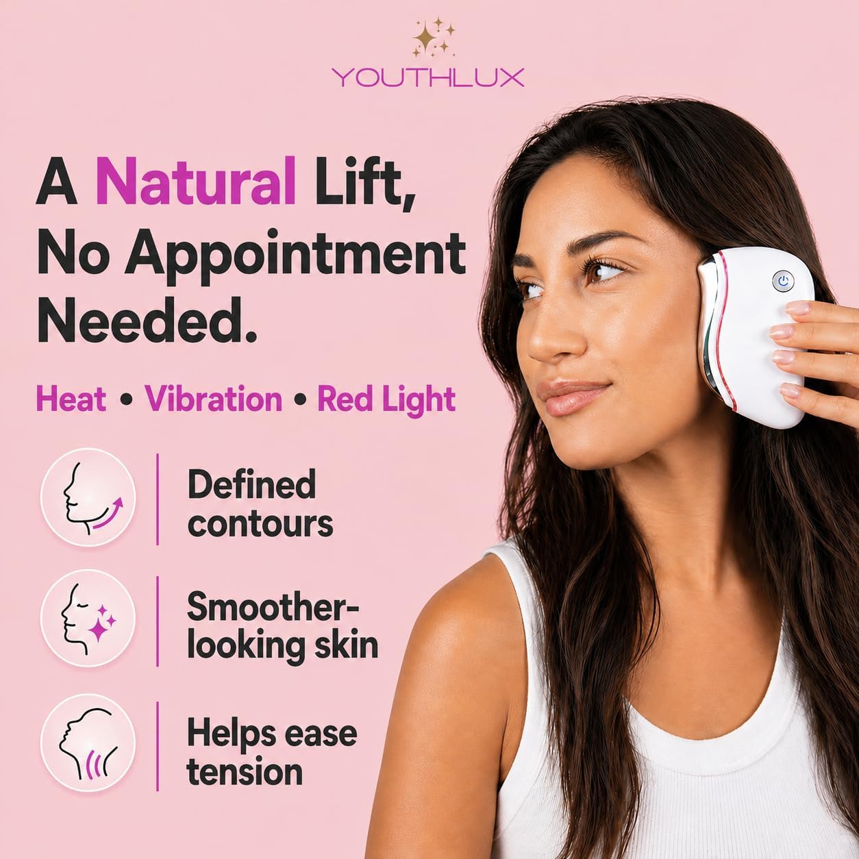 ProSculpt Heated Gua Sha Facial Massager – Electric Guasha Tool for Face Sculpting, Relaxation & Skincare | Soothing Vibration Facial Massage Tool with Contoured Design (White)