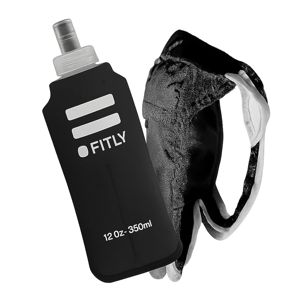 FITLY running handheld collapsible water bottle showing ergonomic grip design