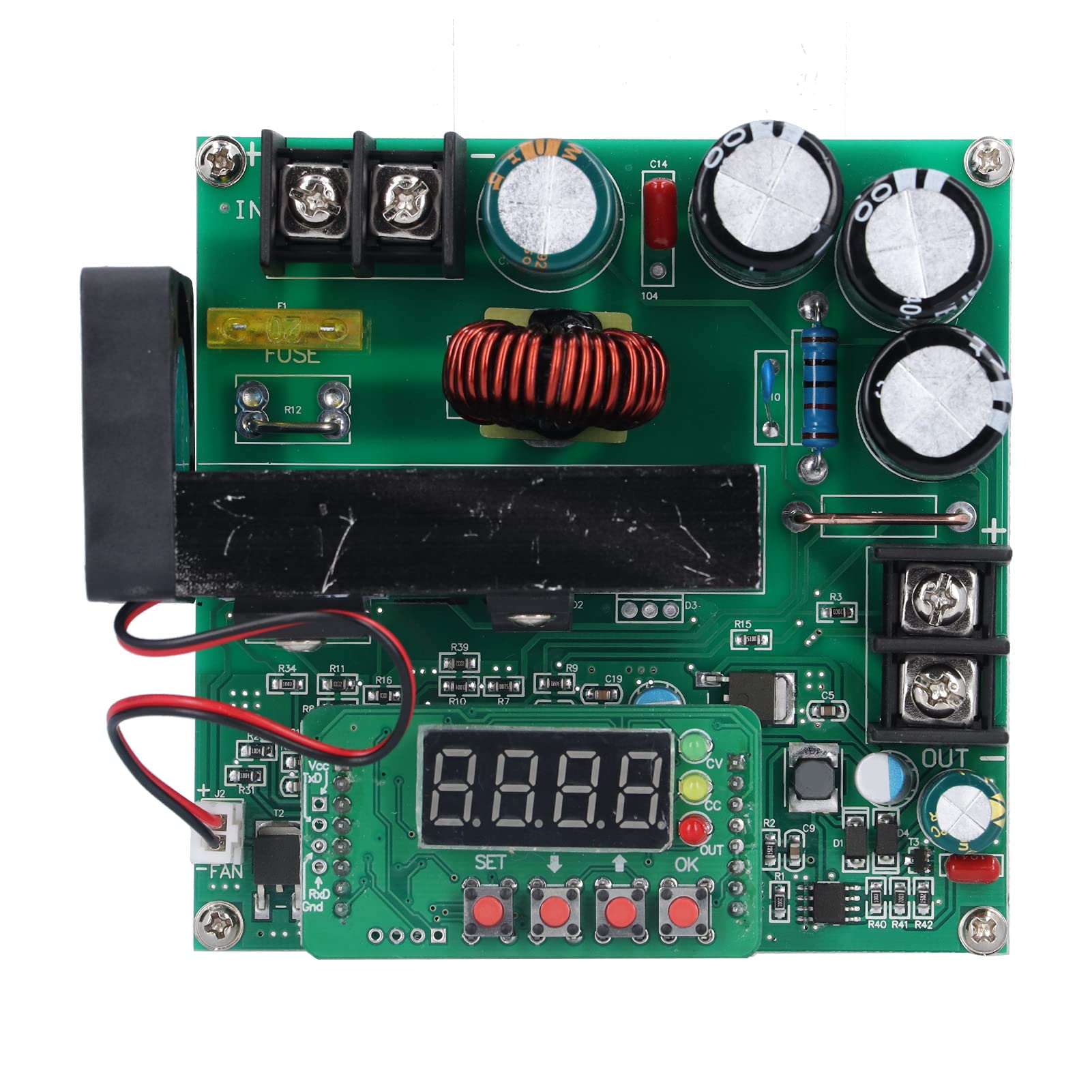 Moduł wzmacniający Wyświetlacz cyfrowy Konwerter regulatora napięcia Regulowany zasilacz z wentylatorem chłodzącym do projektów DIY dla elektroniki 110 x 96 x 46 mm