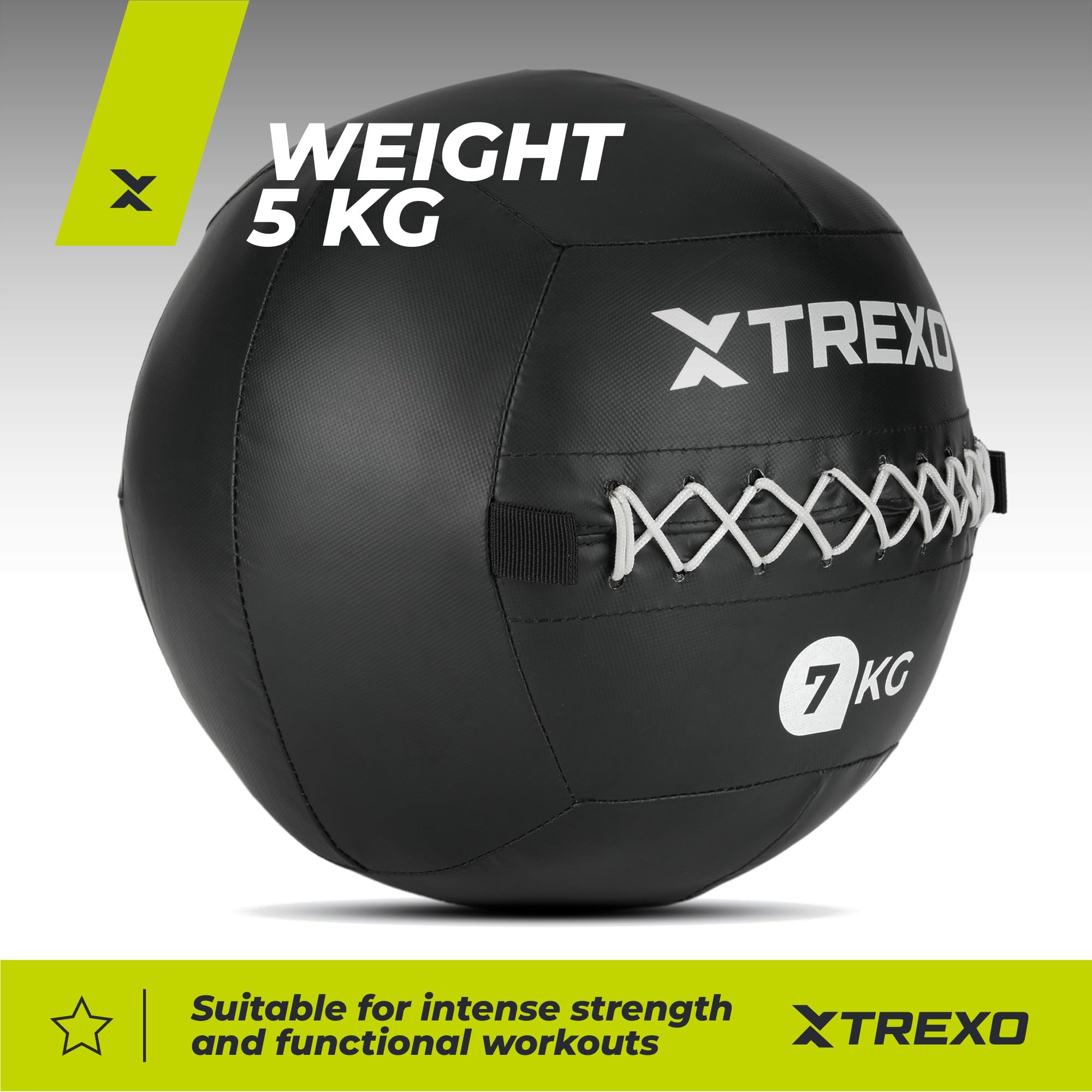 TREXO – Ballon Médicinal Wall Ball– Enveloppe Souple, Entraînement Cross, Conditionnement & Force, Similicuir Durable, Prise Adhérente, Rebond Contrôlé