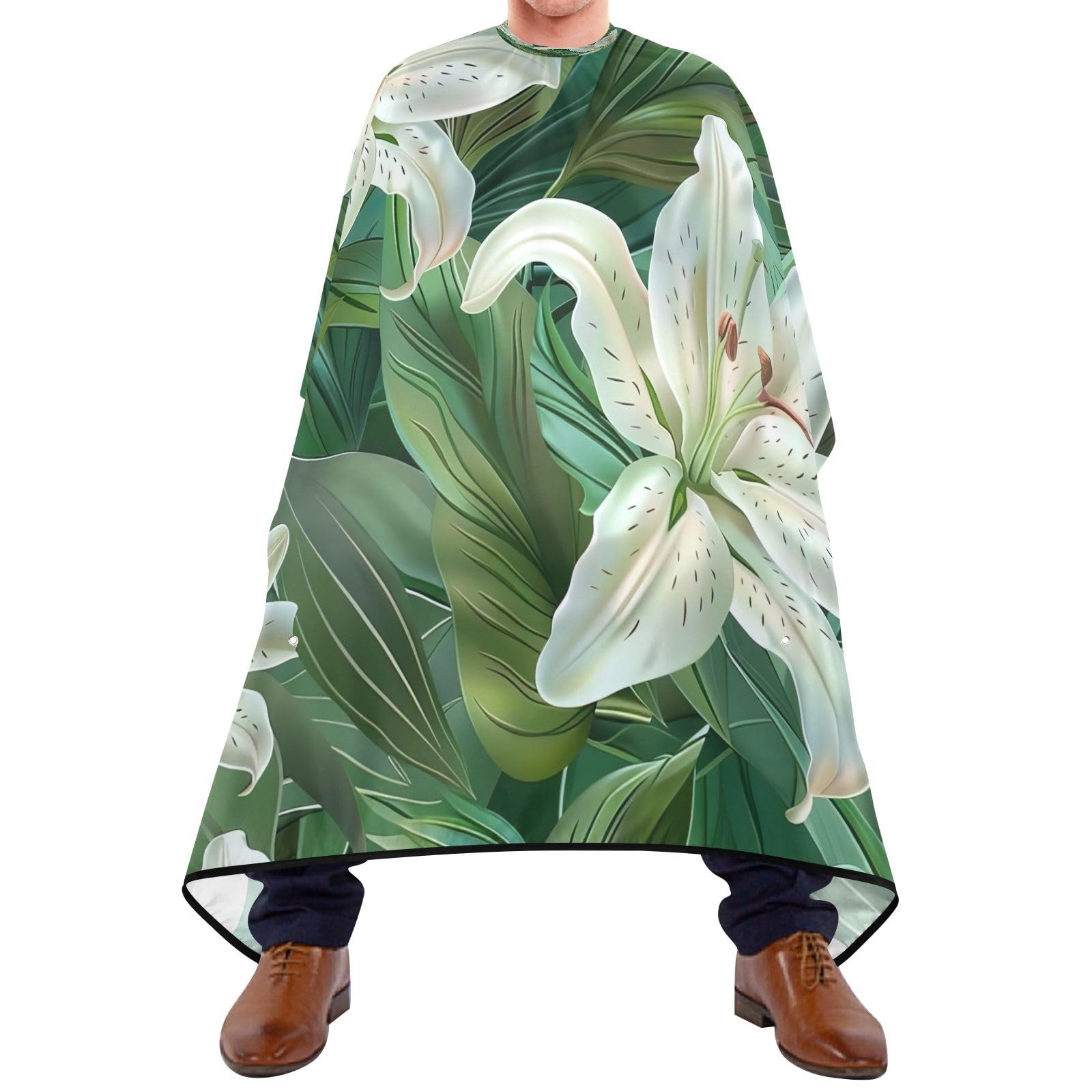 WELLDAY Hair Cutting Cape for Men, White Lilies Barber Cape Adjustable Neck Size Professional Salon Cape