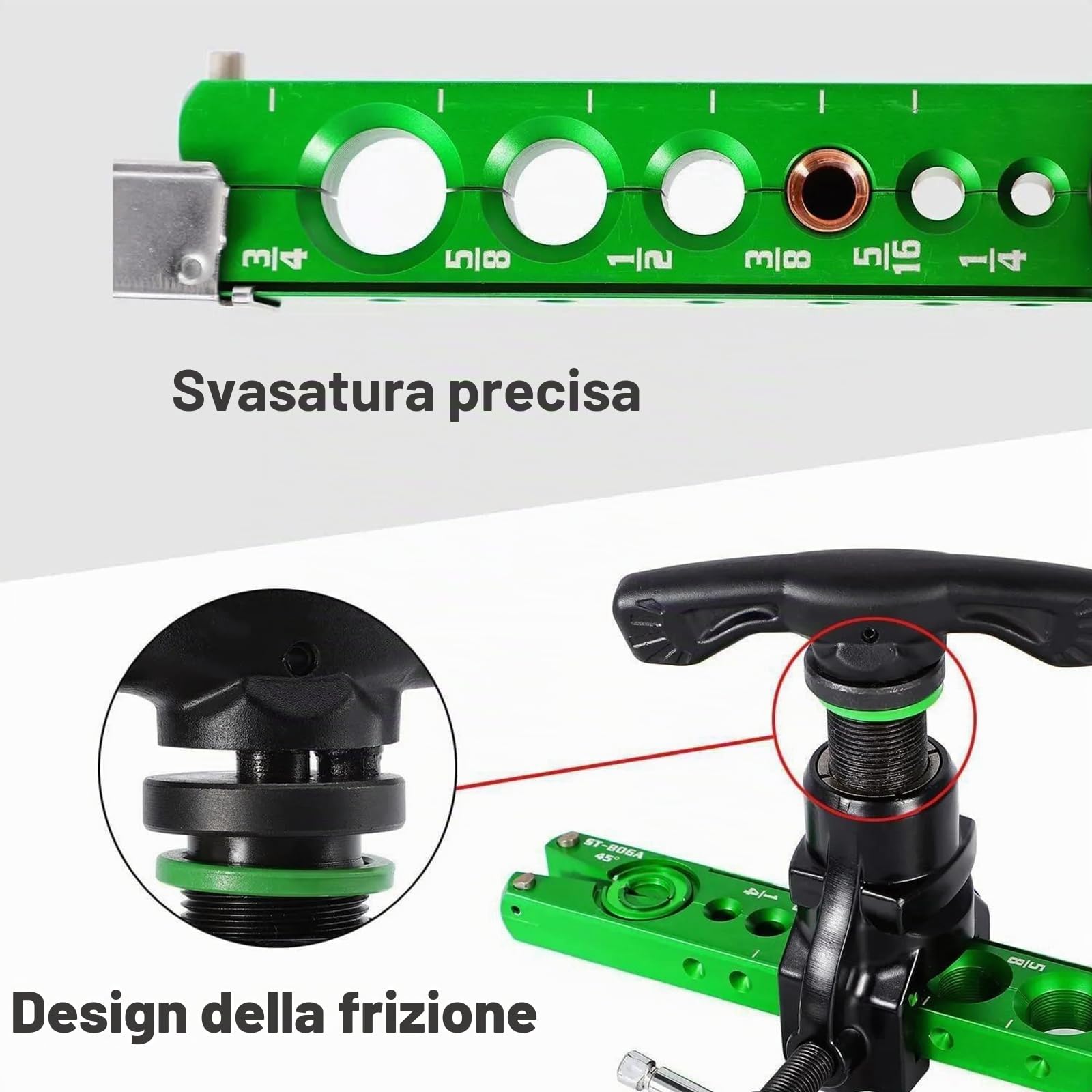 5 in 1 Kit Cartellatrice per Condizionamento,per utensile per svasatura tubi in rame da 1/4”-3/4”e 6-19 mm,strumento per svasatura tubi singoli con 45°con tagliatubi e strumento di sbavatura