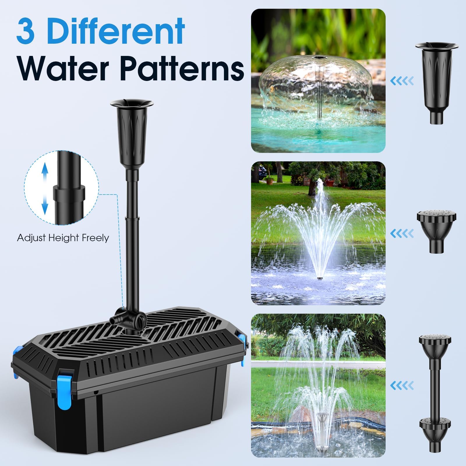 POPOSOAP Pond Filter with Pump Fountain Kits, 2500 L/H Pond Filter with 40W Pond Pump & Fountain Kit, Koi Pond Filters for Outdoor Ponds Clean, Clear, and Add Water Features(Corded Electric) — view 7