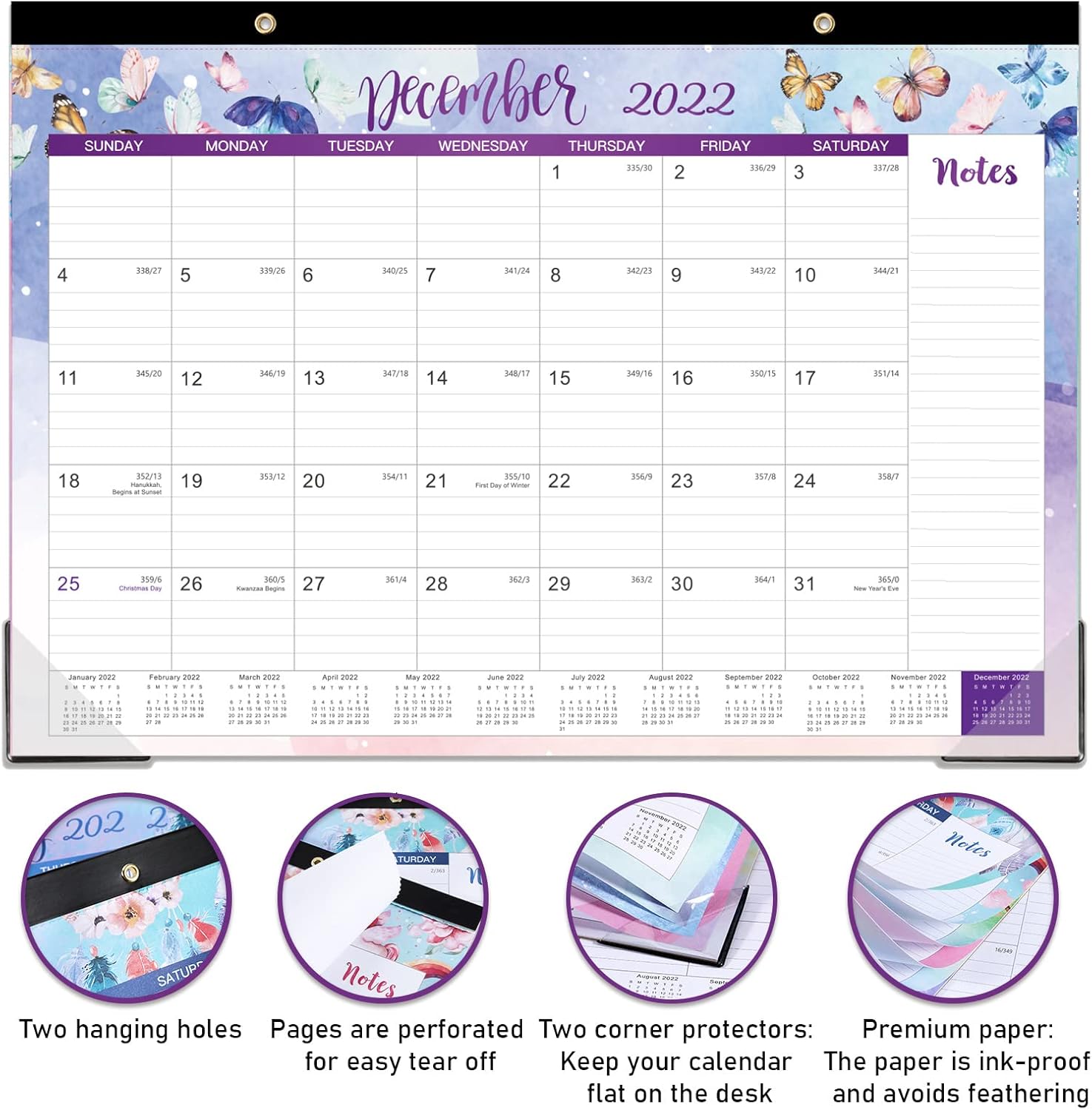 2022 Desk Calendar - Desk Calendar 2022 with Notes Content & Julian Date, January 2022 - December 2022, 16.8" x 12", Thick paper with Six Different Patterns : Office Products