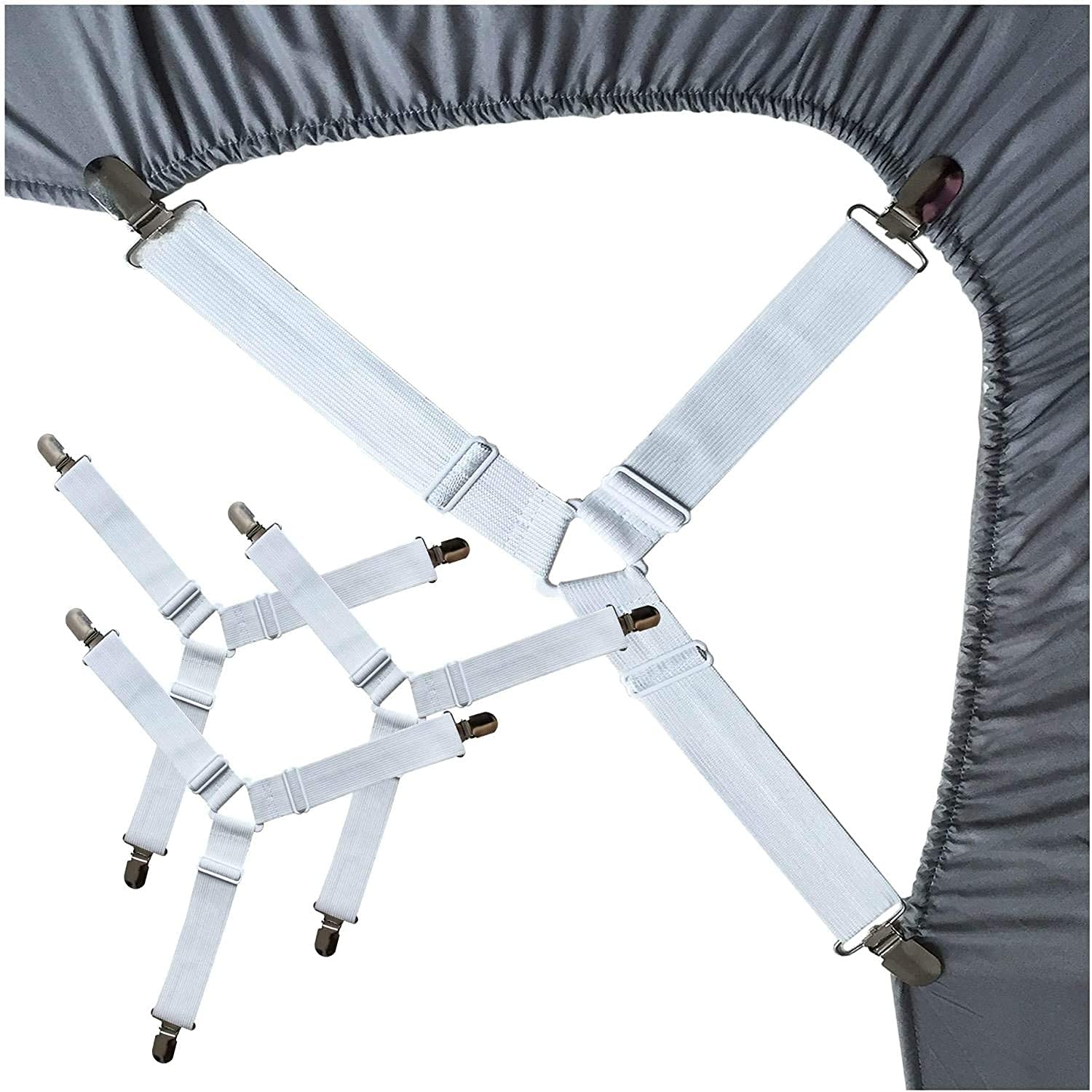 Cotton 4 Pcs Set Elastic Bed Sheet Grippers Belt, Clips, Mattress Cover Adjustable Fasteners Straps, Blankets Holder, Multicolor-image-0