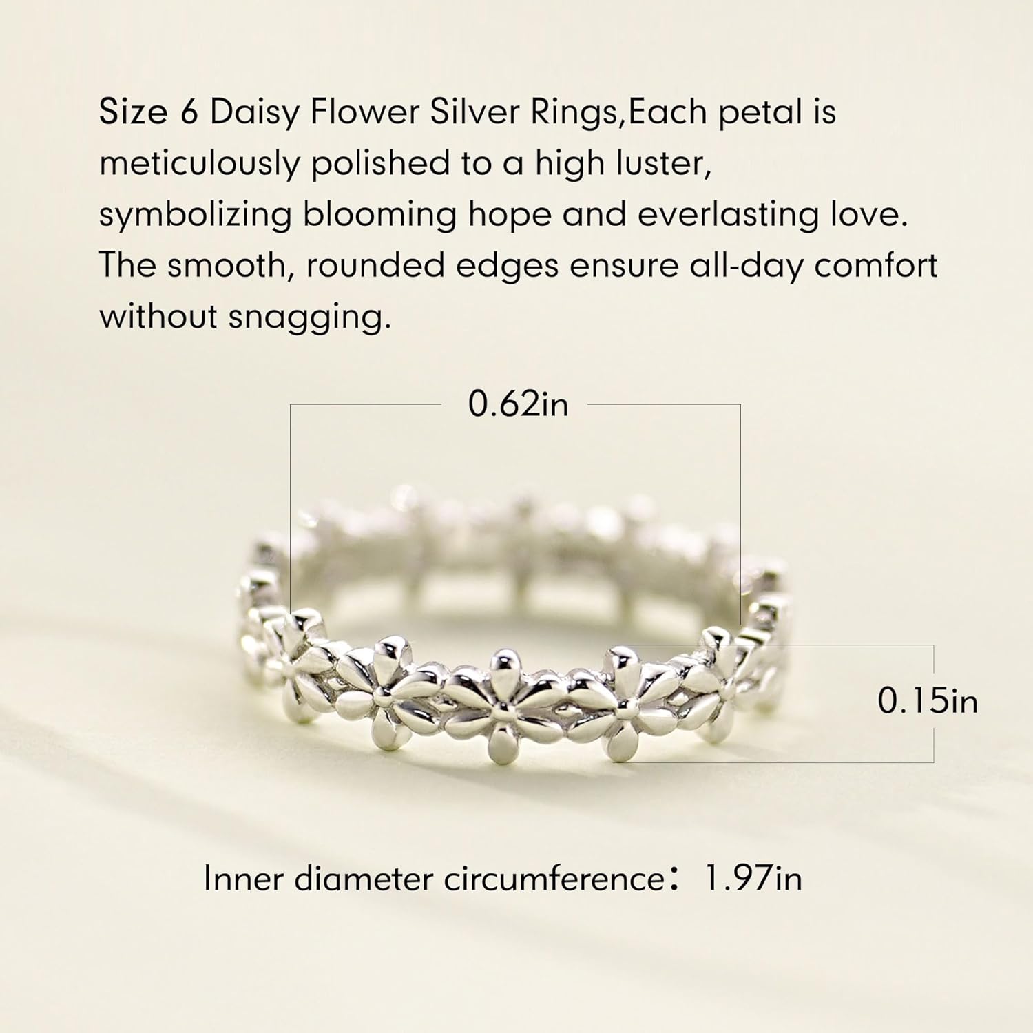 925 Sterling Silver Rings for Women Daisy Flower Stack Rings，Sterling Silver Hypoallergenic Fade-Resistant，Non Tarnish Statement Ring Fashion Marriage Band Sunflower Stacking Ring Jewelry Gift for Women