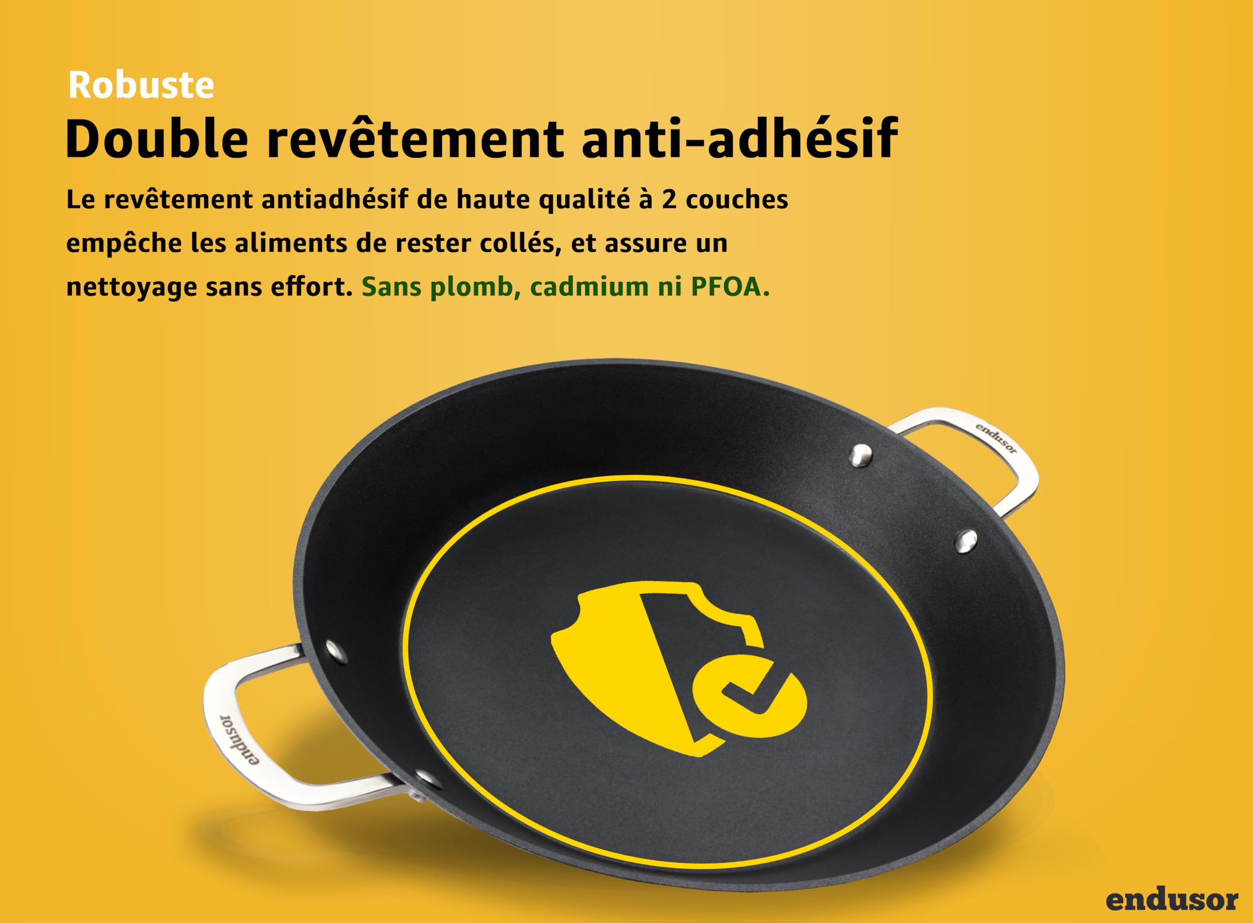 endusor Poele à paella Induction - Poele paella avec 38cm de diamètre pour 6-8 personnes - Adaptée à toute cuisinière + revêtement anti-adhésif | Induction Gaz Céramique Électrique | Paella maison