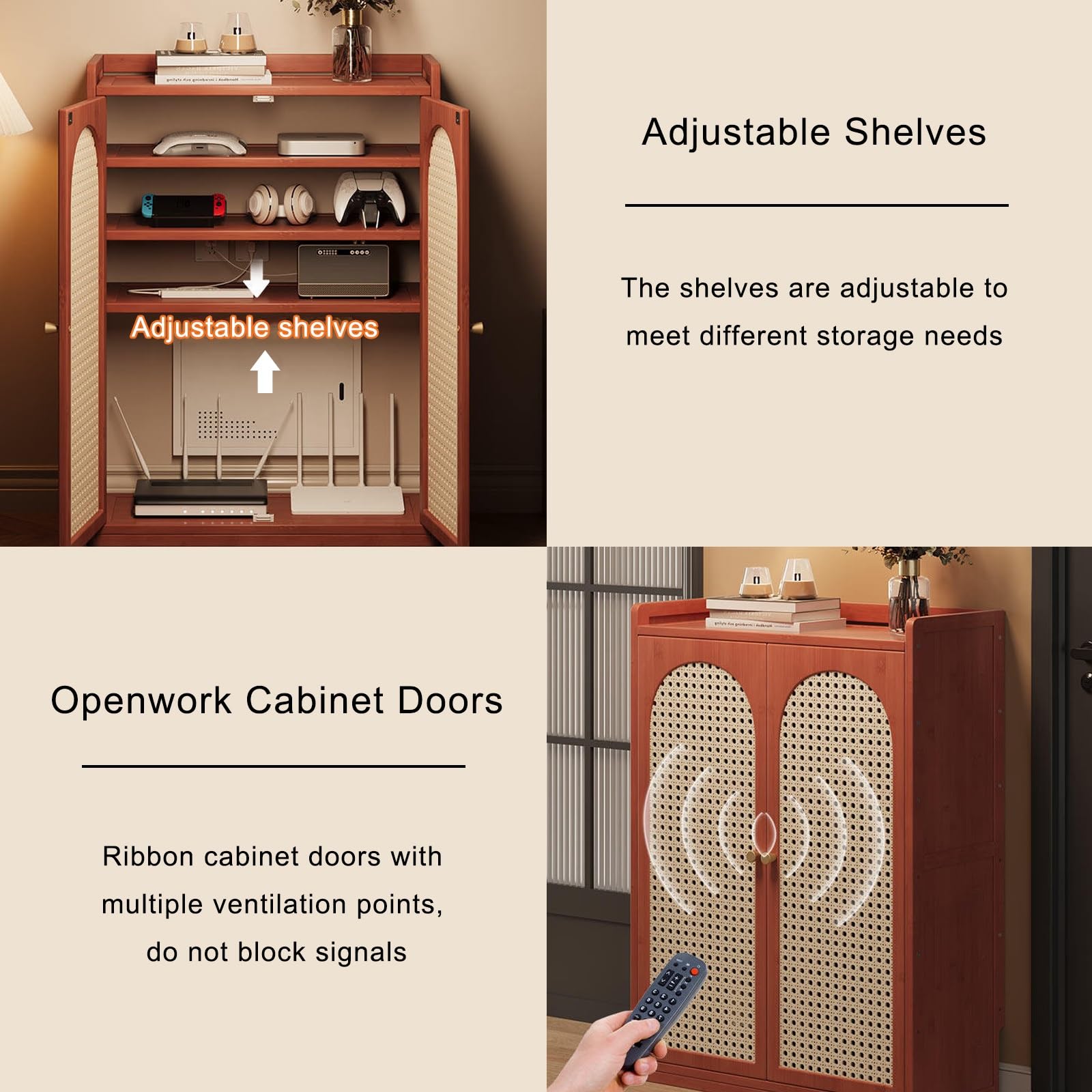 Armoire de Rangement pour Routeur WiFi, Meuble Modem & Boîte Multimédia au Sol avec Portes Ventilées, Gestion des Câbles pour Salon Bureau(White,97 * 59cm/38.2 * 23.2in)