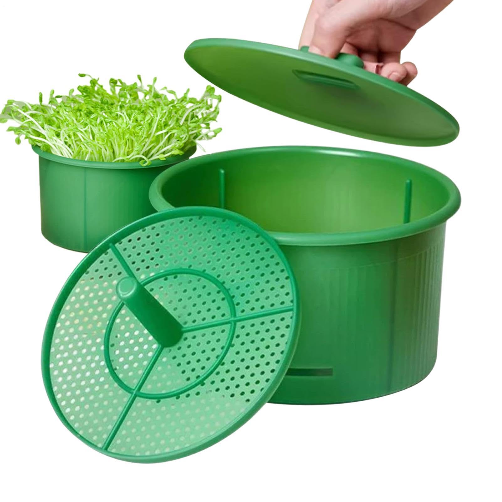 Double-Layer Breathable Bean Sprout Growing Kit With Grid Tray, Large Capacity Round Growing Trays, Soil-Free Sprouting Trays For Mung Beans Lentils Broccoli And Alfalfa