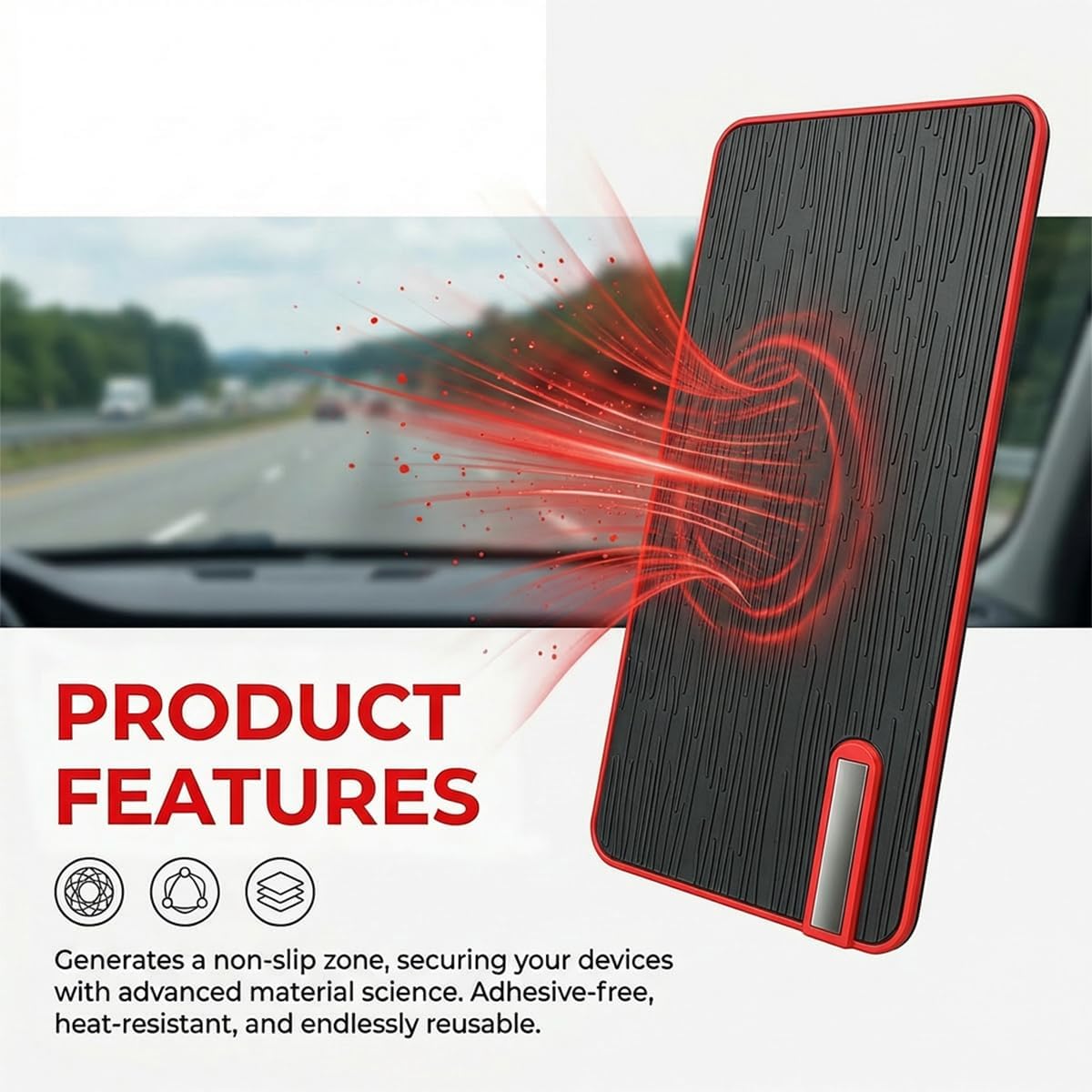 Square Car Dashboard Anti-Slip Mat, Multifunctional Car Dash Cell Phone Organizer, Auto Interior Sticky Gripping Gel Pad for Navigation, Sunglasses, Keys, Electronic Devices(Square-Bark) image 4