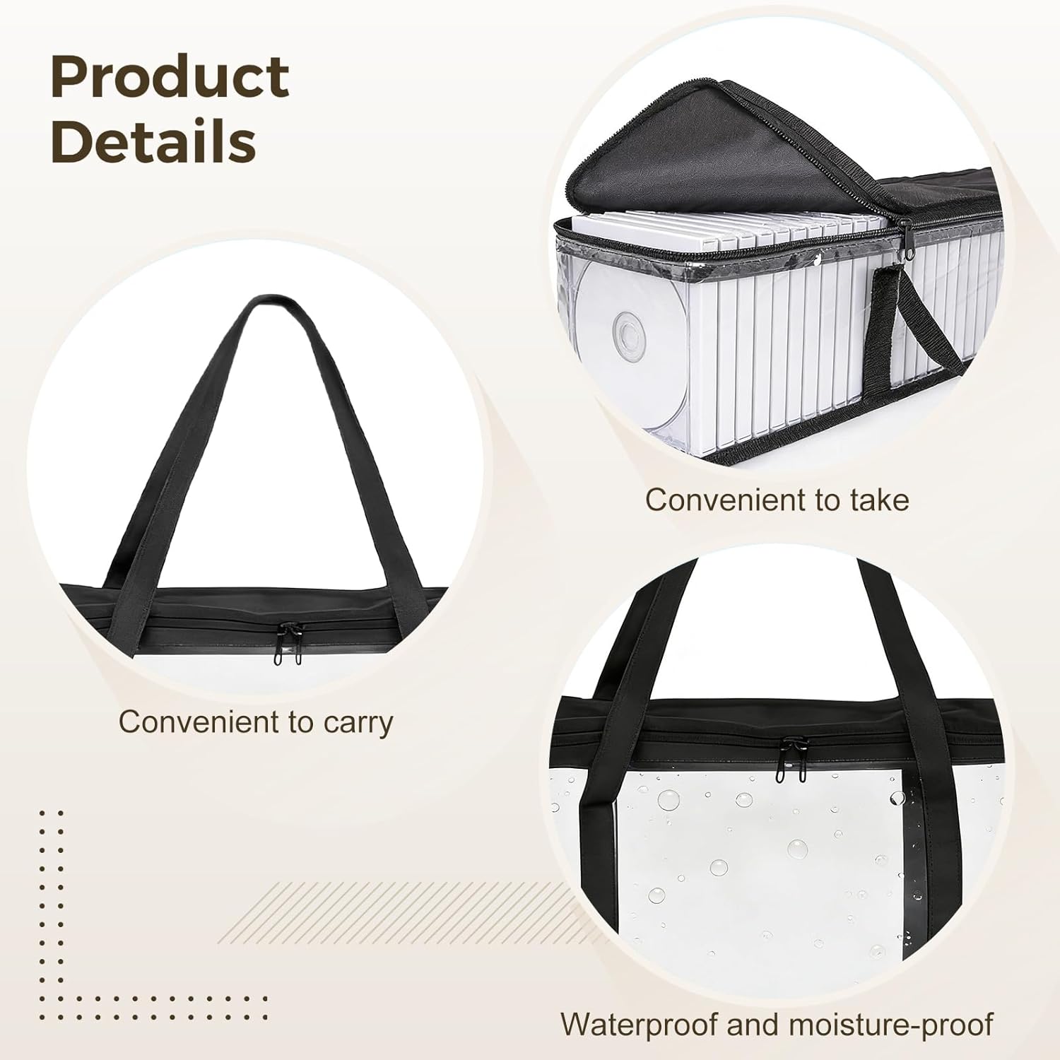 Cd DVD Storage Bags 6 Pcs, Portable Media Organizer, Each Holds 40 Discs, with Handles and Clear Window