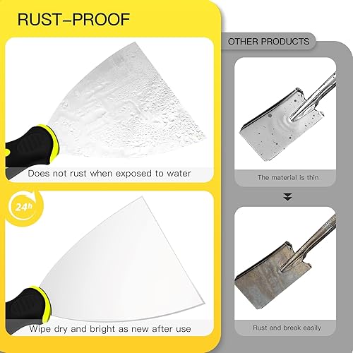 Miniatura 3 de Raspadores de masilla, cuchillo de 6 pulgadas, herramienta raspadora de metal para acabado de paneles de yeso, raspado de yeso, calcomanías y papel