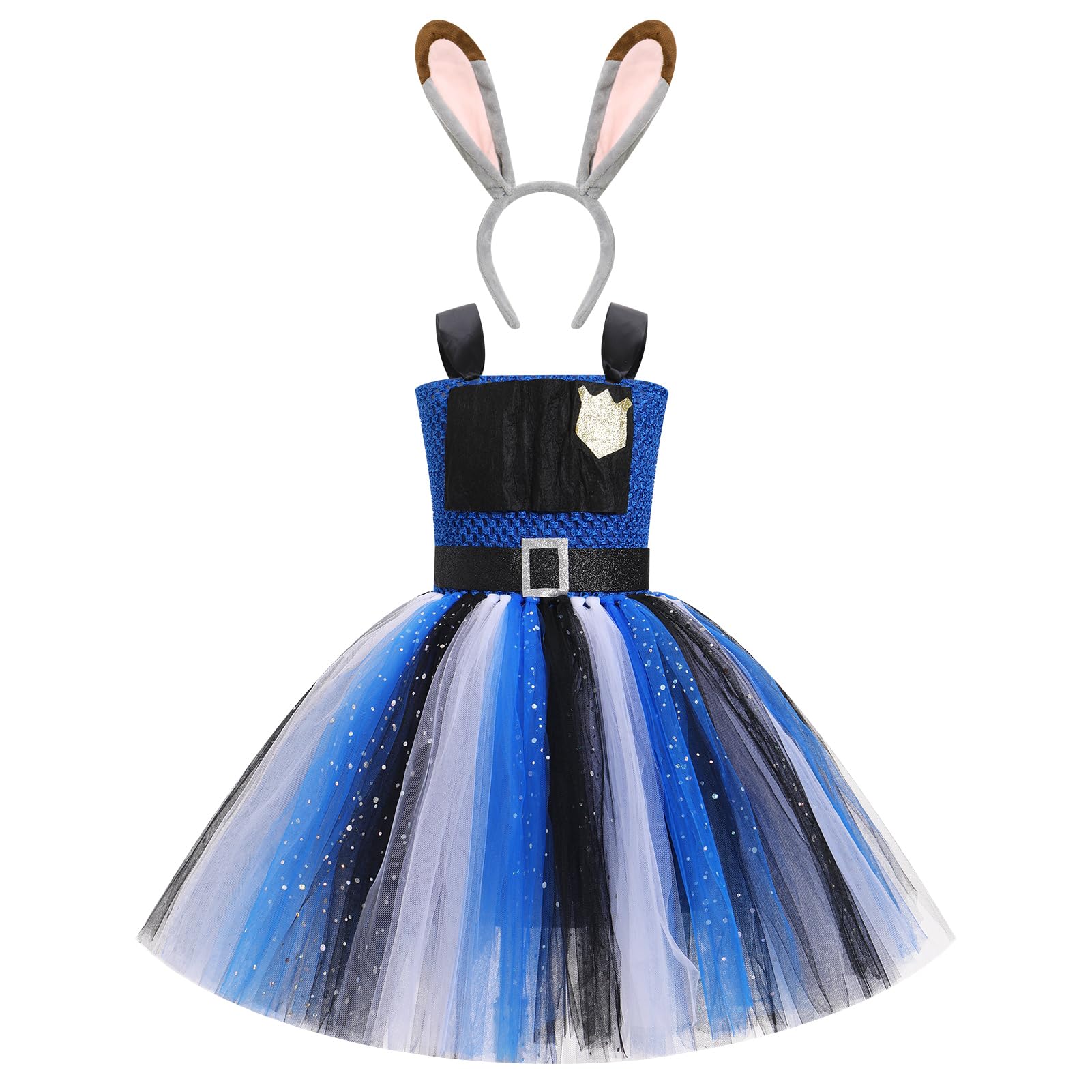 IMEKIS Girls Halloween Costume Blue Sparkly Tulle Tutu Dress with Headband Toddler Kids Police Cosplay Outfit 2-12T