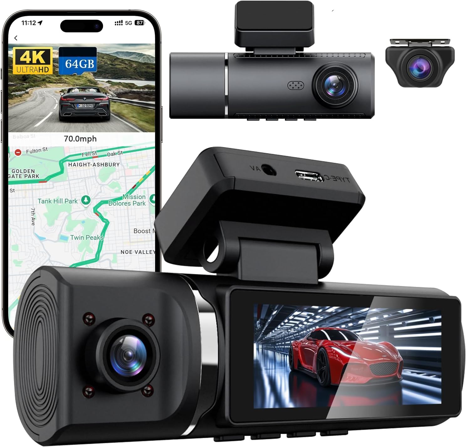 3 Channel Dash Cam,4K+1080P+1080P...