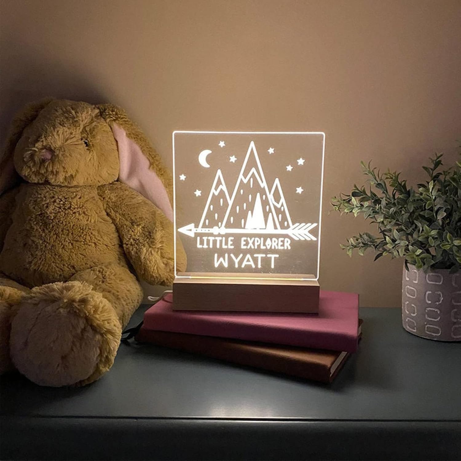 Little Explorer Mountain Night Light, Personalized Night Light, Nursery Night Light, Child Night Light, Birthday Gifts, Baby Gifts Kids Room Decor, Best Gifts for Boys & Girls