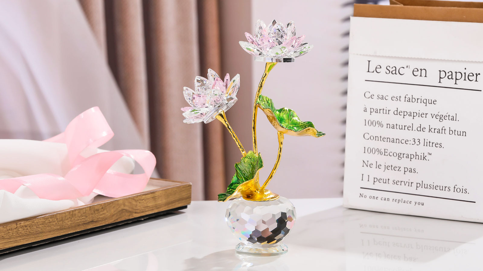 Amazon｜Kertari 水晶 ハス 造花 インテリア 置物 開運 K9 クリスタル