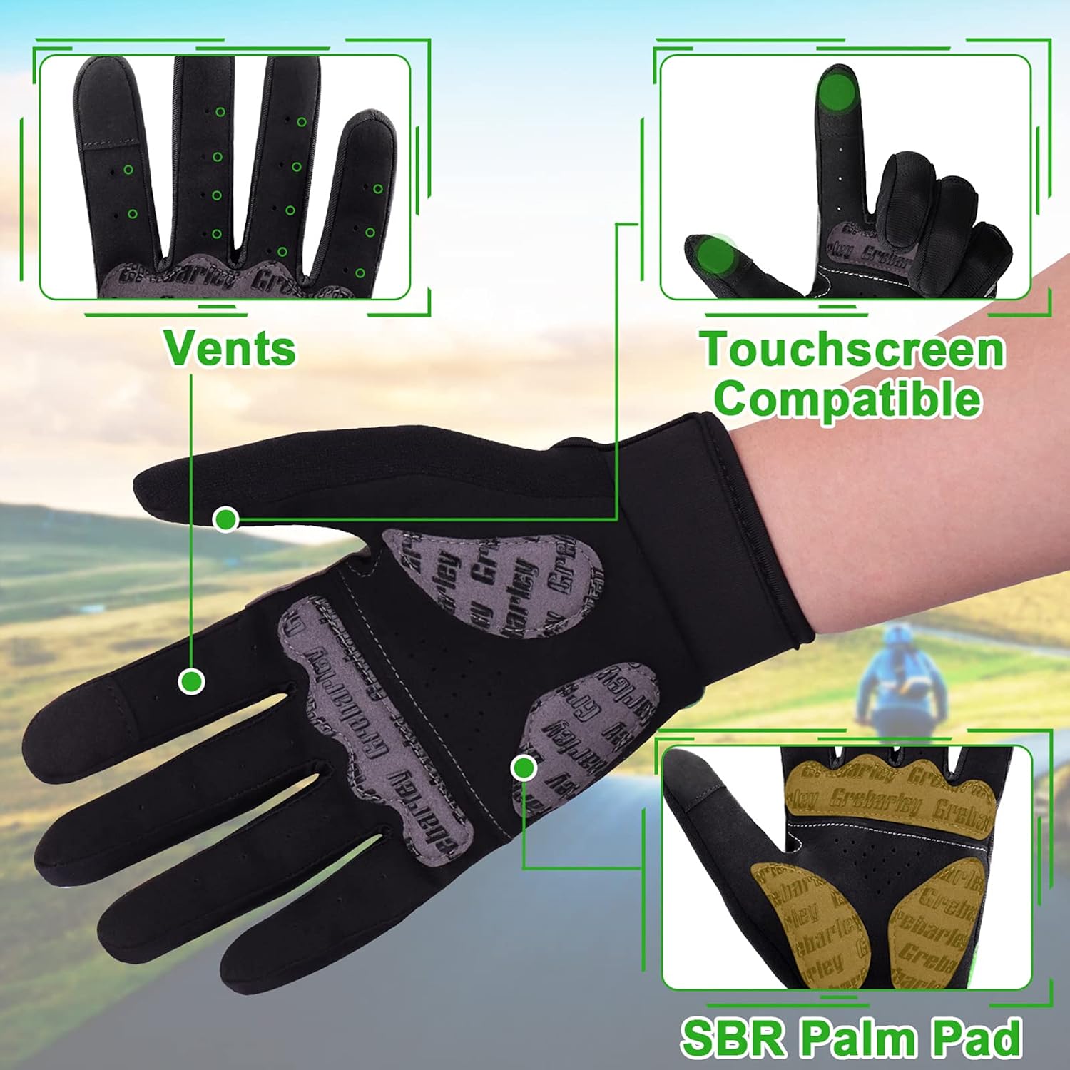 Grebarley Cycling Gloves Bike Gloves Bicycle Gloves Gym Gloves Mountain Road Anti-Slip Shock-Absorbing Gel Pad Light Weight Breathable MTB Biking Gloves for Men Women