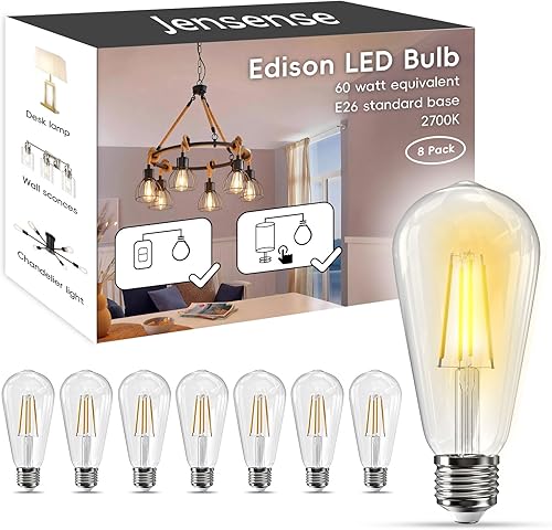 Miniatura 27 de Jensense Edison - Bombillas LED E26, equivalente a 60 vatios, bombillas regulables, 5000 K, luz diurna, blanco frío, vintage, 7 W, bombillas Edison