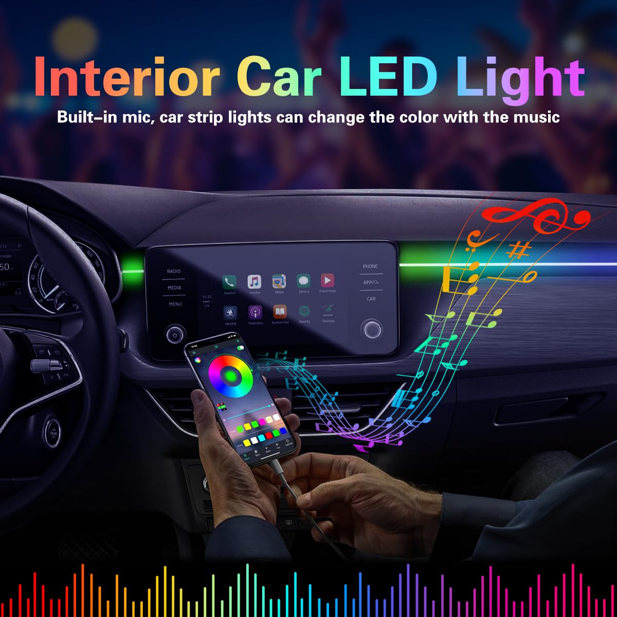 Dreamcolor - Luci per interni auto, in acrilico, con app wireless, telecomando / pulsante, 10 in 1, kit di illuminazione ambientale, 16 milioni di colori, accessori per strisce al neon per