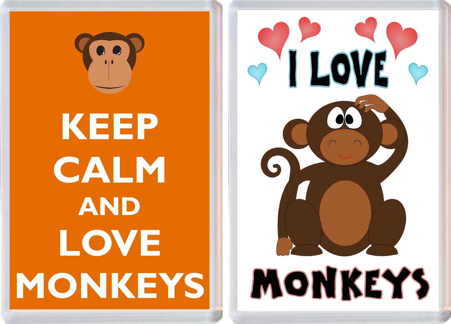 2 x Monkey/Monkeys Jumbo Fridge Magnets - I Love & Keep Calm