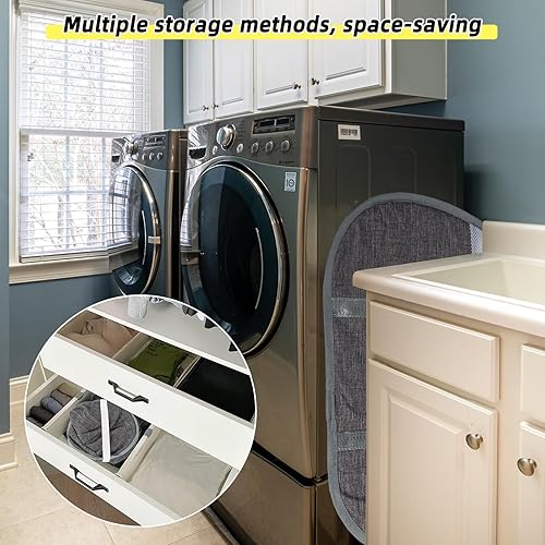 Miniatura 6 de HEDONLEE Cesta plegable para ropa sucia, 90 L, con asas reforzadas, cuadrada y a prueba de desgarros, cesta de ropa sucia para lavandería (gris)