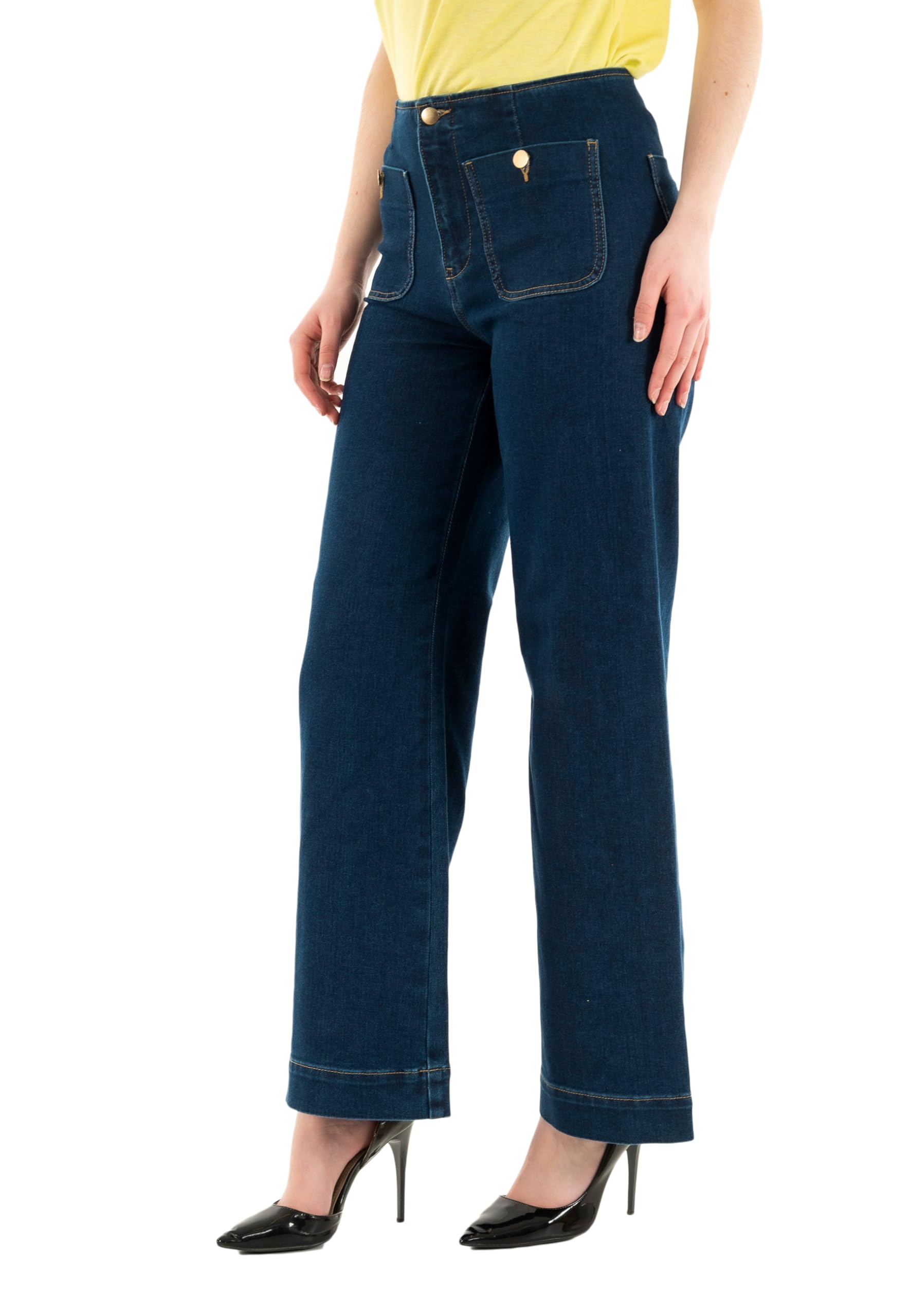 ONLY Women's Onlmadeline Hw Wid Pocket DNM Gua113, Dark Denim Blue, L / 32L