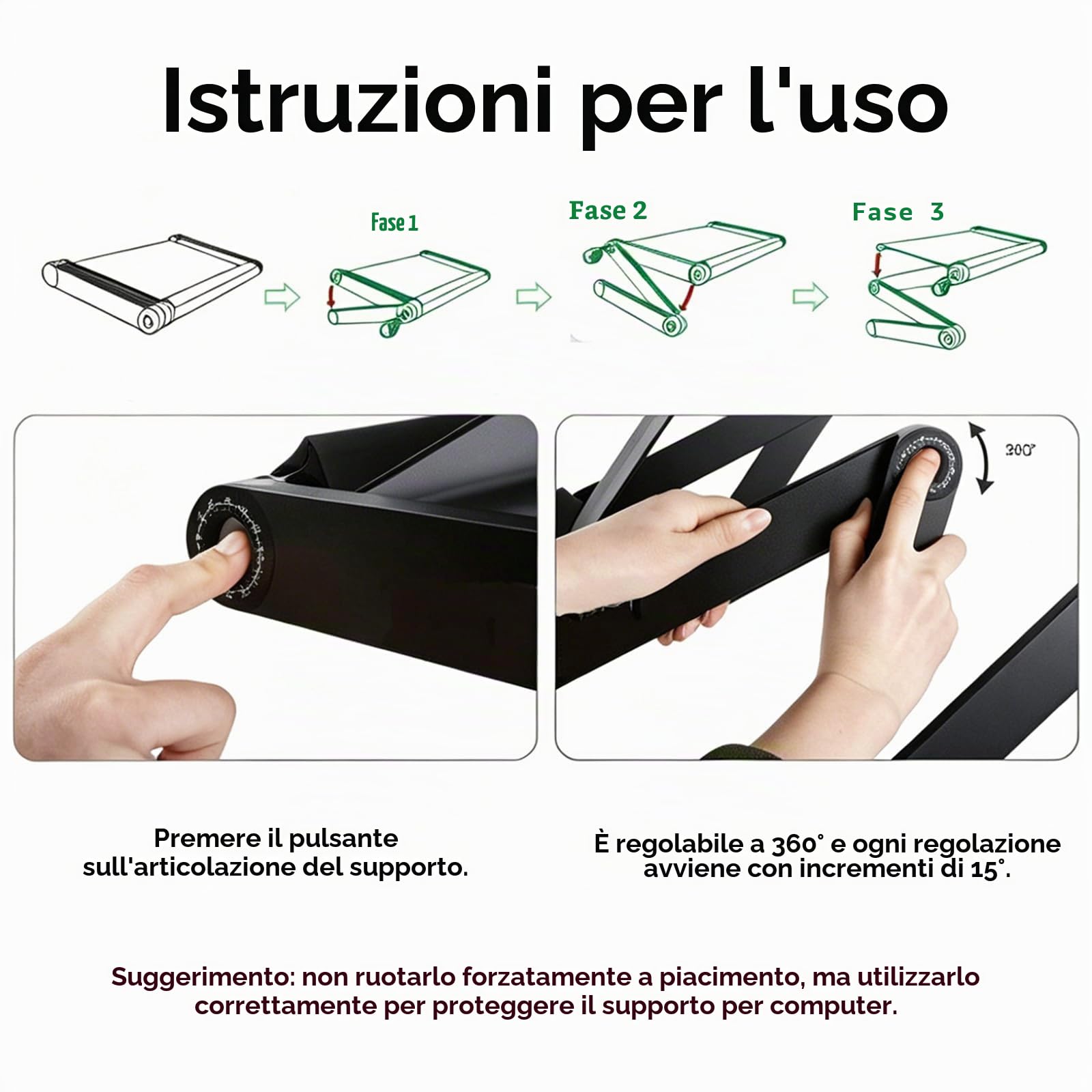 Ideal Swan Supporto PC Portatile Regolabile Laptop Stand Tavolino PC Regolabile Alluminio Supporto Notebook Computer con Pannello Porta Mouse per MacBook dell HP Samsung Lenovo Huawei - Nero