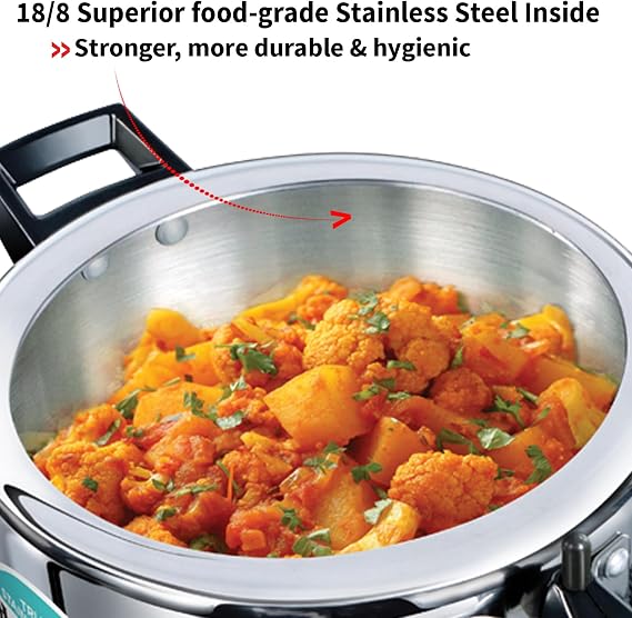 Hawkins 3.5 Litre Triply Stainless Steel Pressure Cooker, Inner Lid Cooker, Silver (HSST35)